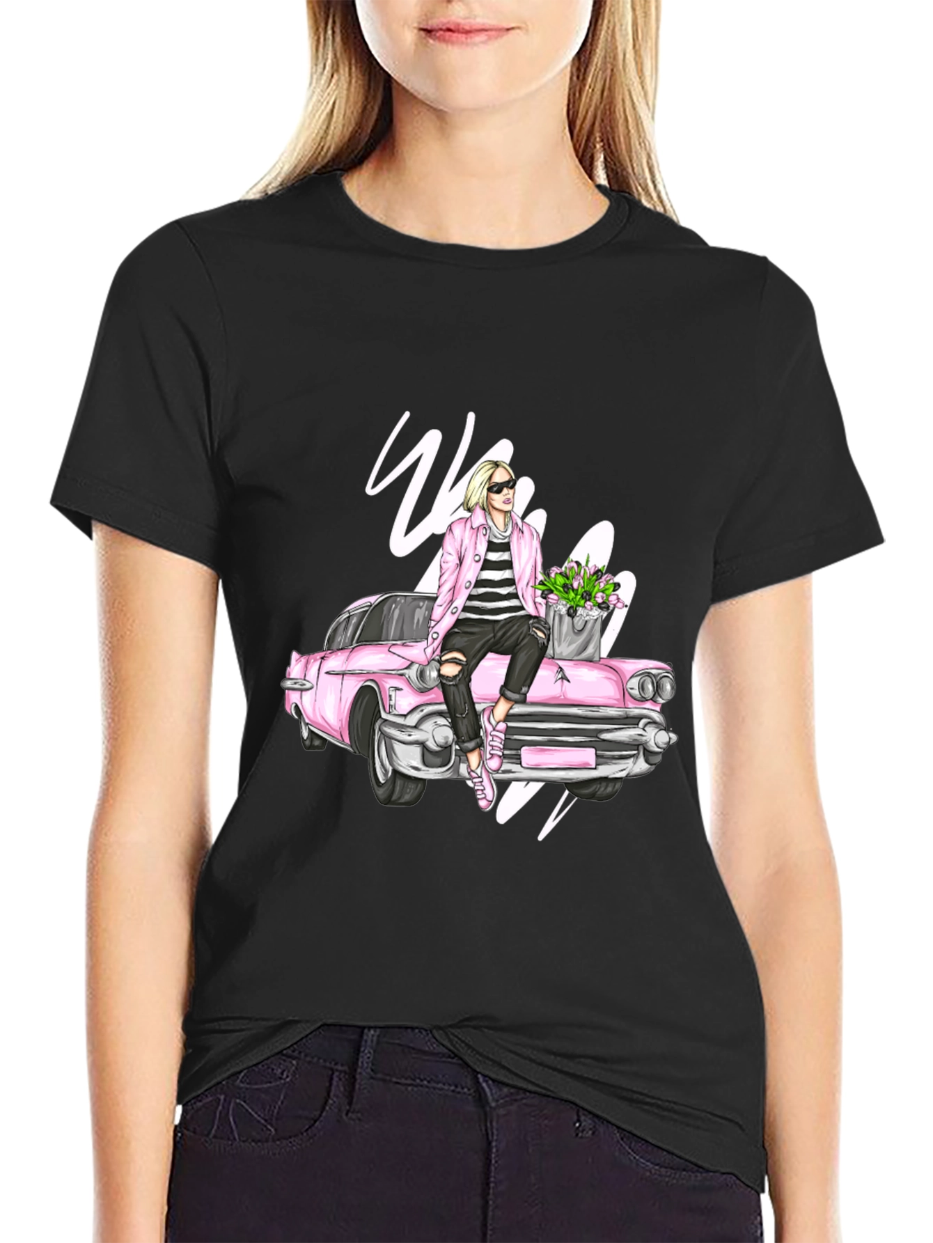 Retro Girl on Car Graphic Tee