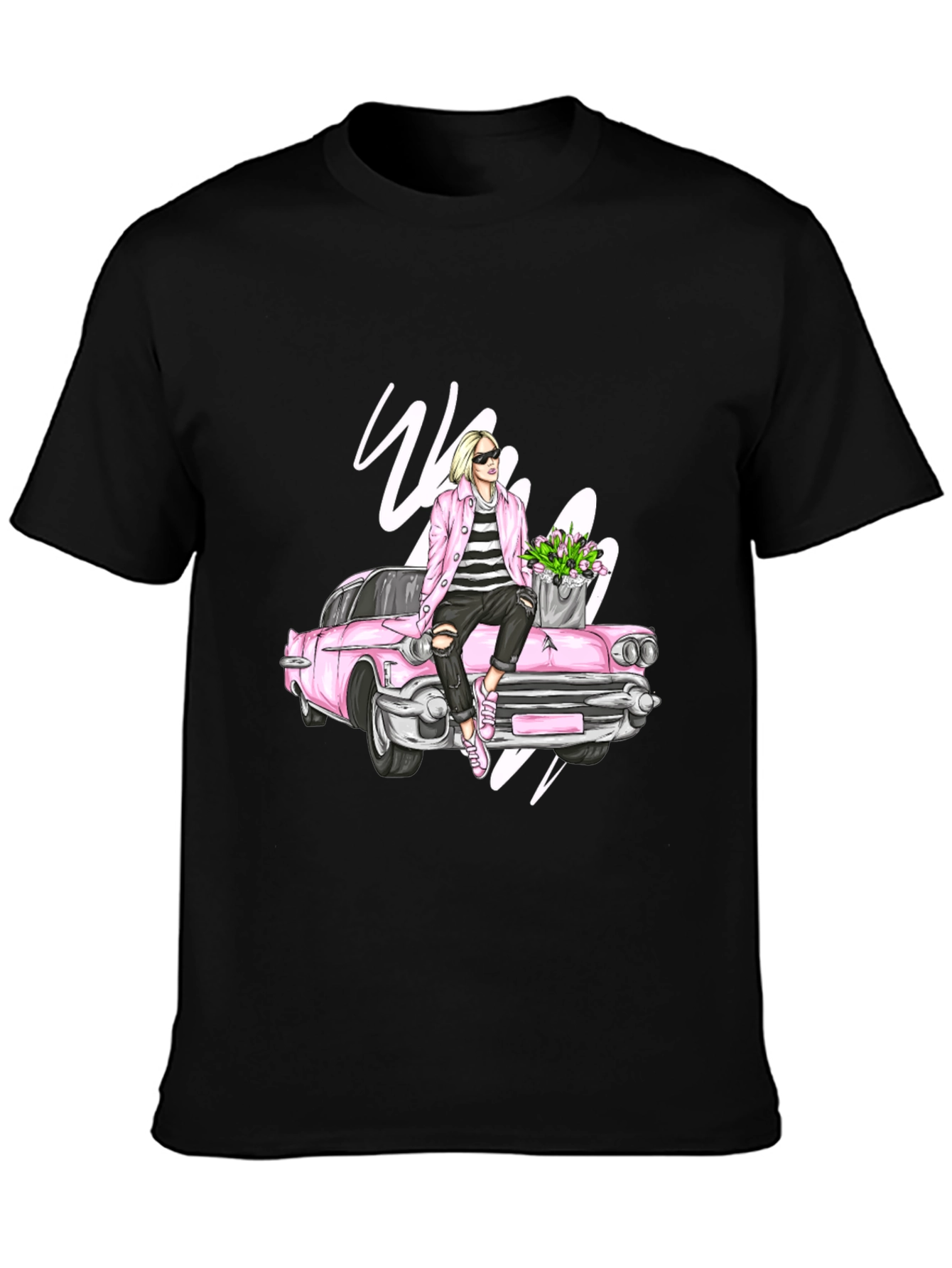Retro Girl on Car Graphic Tee