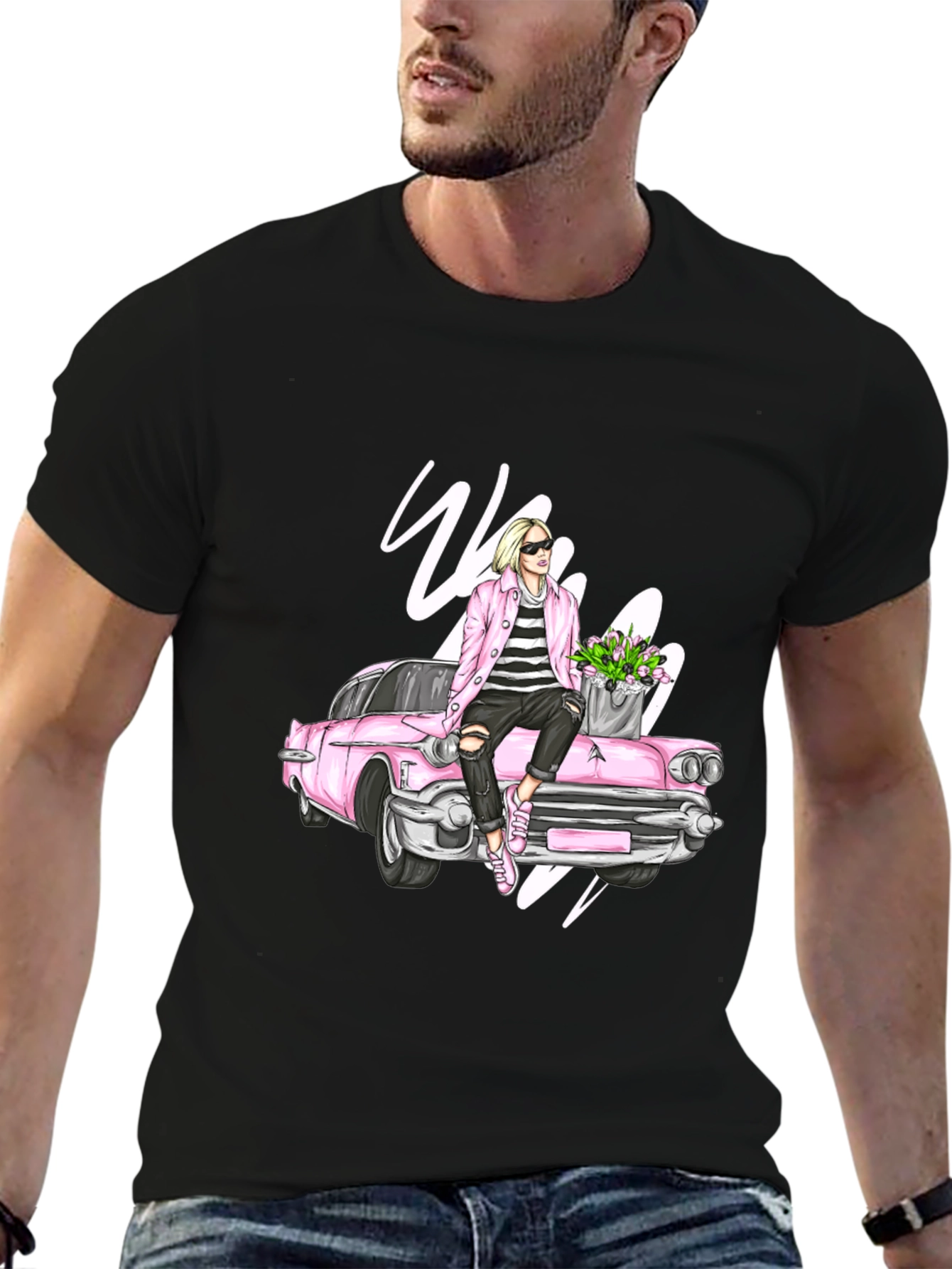 Retro Girl on Car Graphic Tee