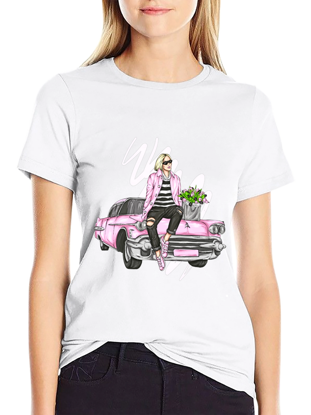 Retro Girl on Car Graphic Tee