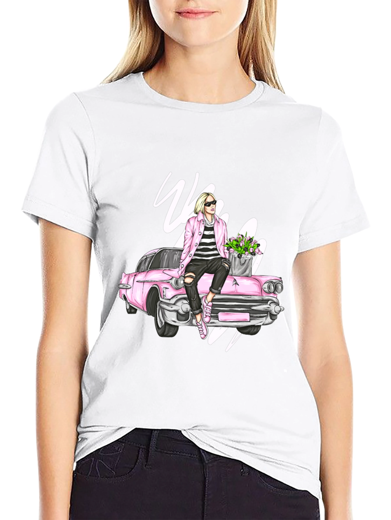 Retro Girl on Car Graphic Tee