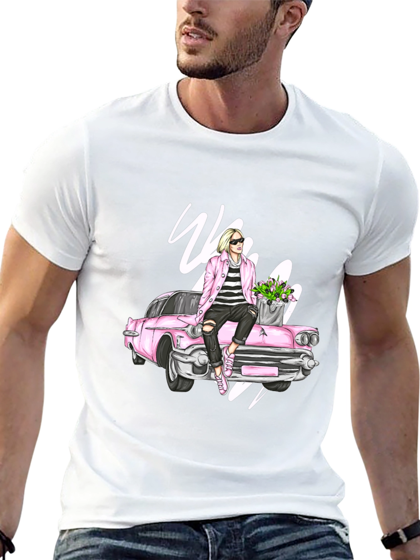 Retro Girl on Car Graphic Tee