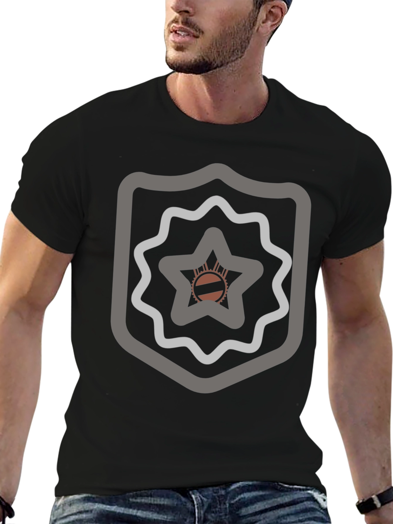 Abstract Emblem Graphic Black T-Shirt