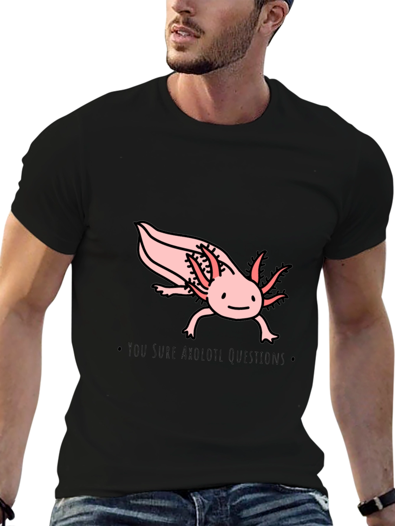 Axolotl Questions T-Shirt - Black Cotton Crew Neck