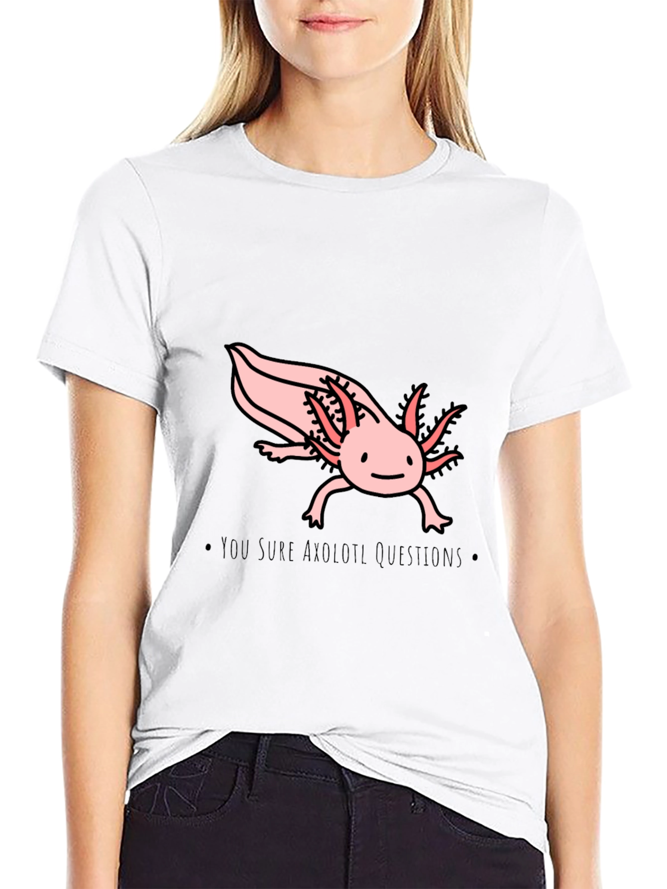 Axolotl Questions T-Shirt - Black Cotton Crew Neck