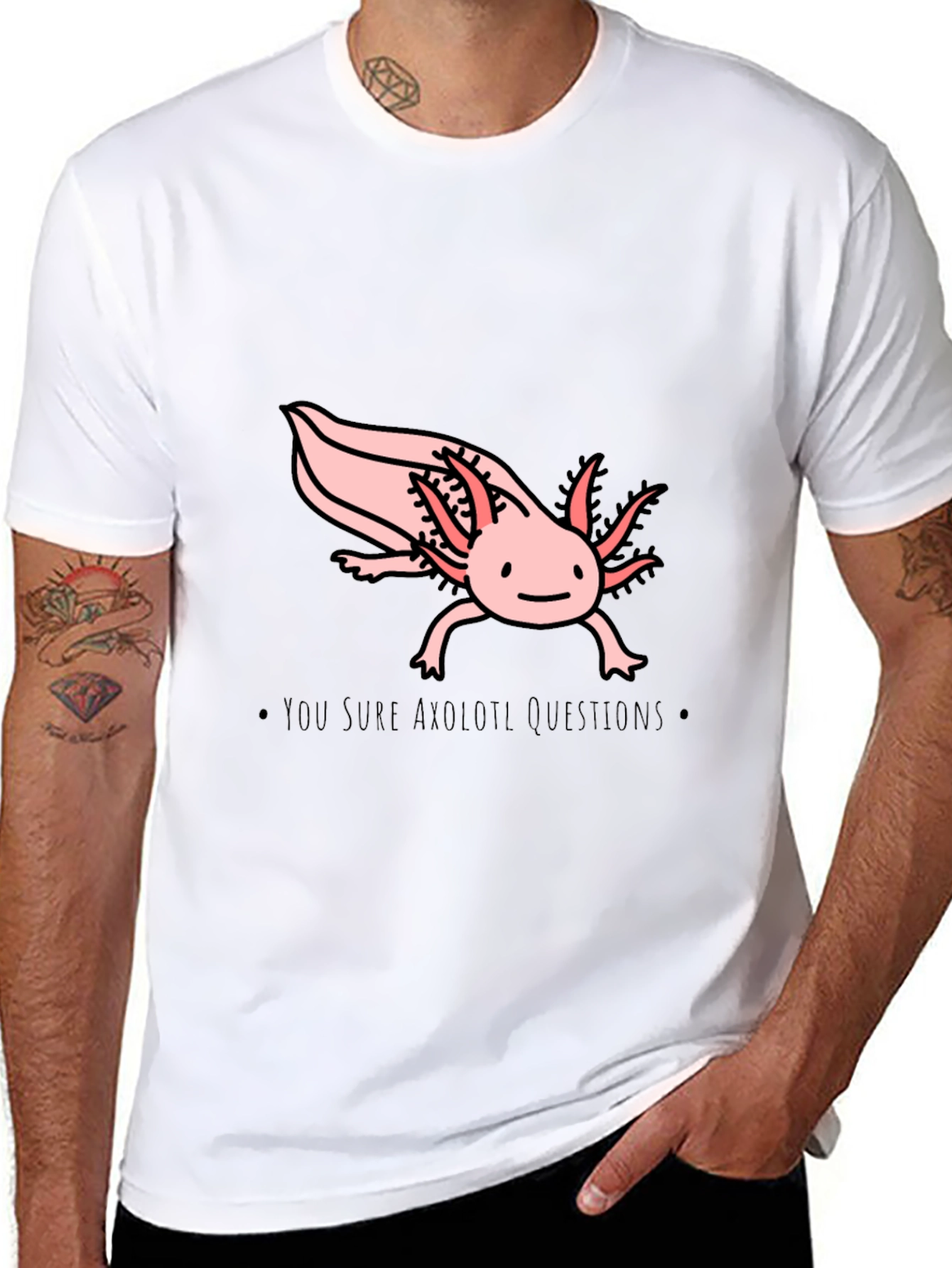Axolotl Questions T-Shirt - Black Cotton Crew Neck