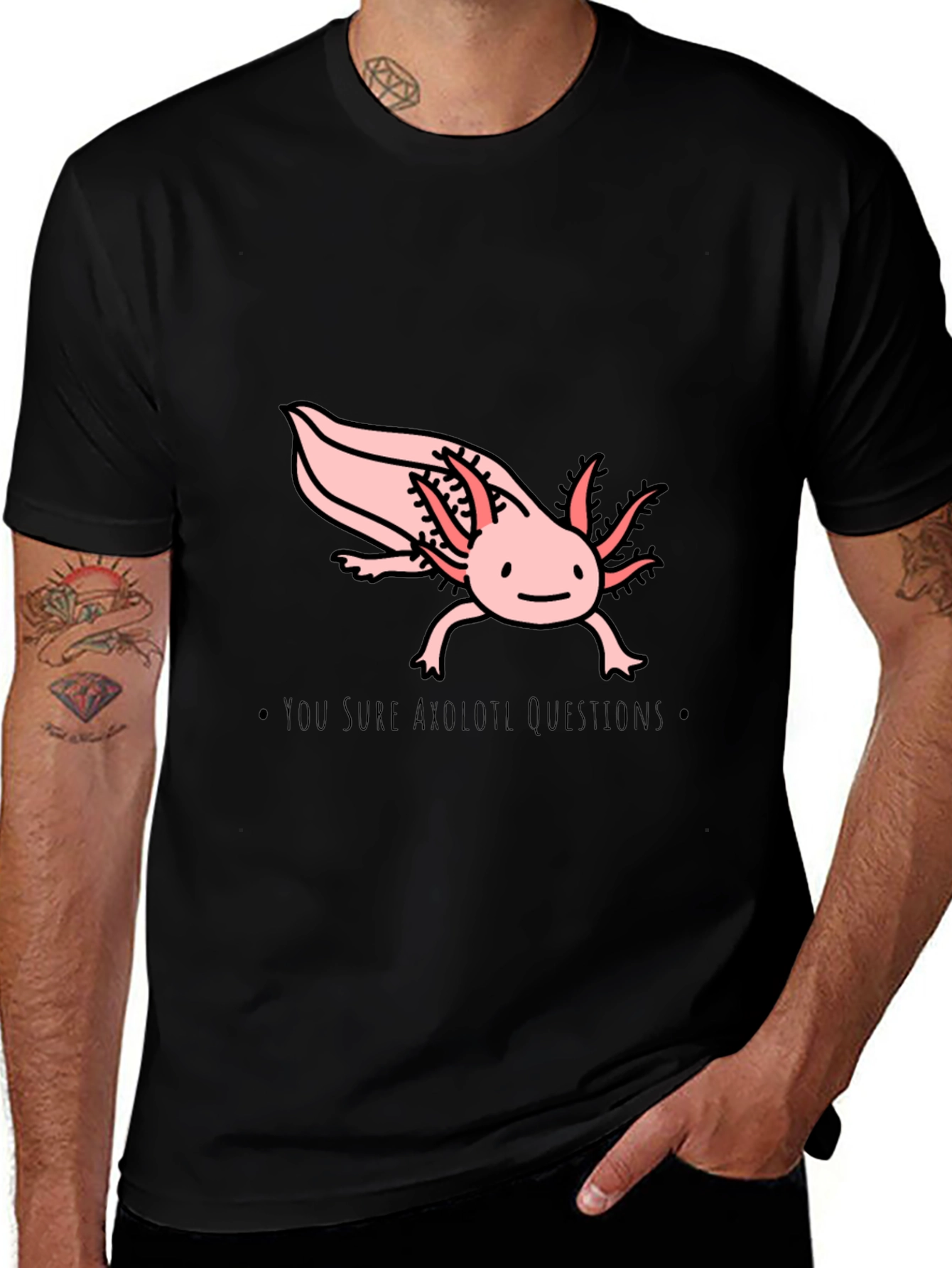 Axolotl Questions T-Shirt - Black Cotton Crew Neck