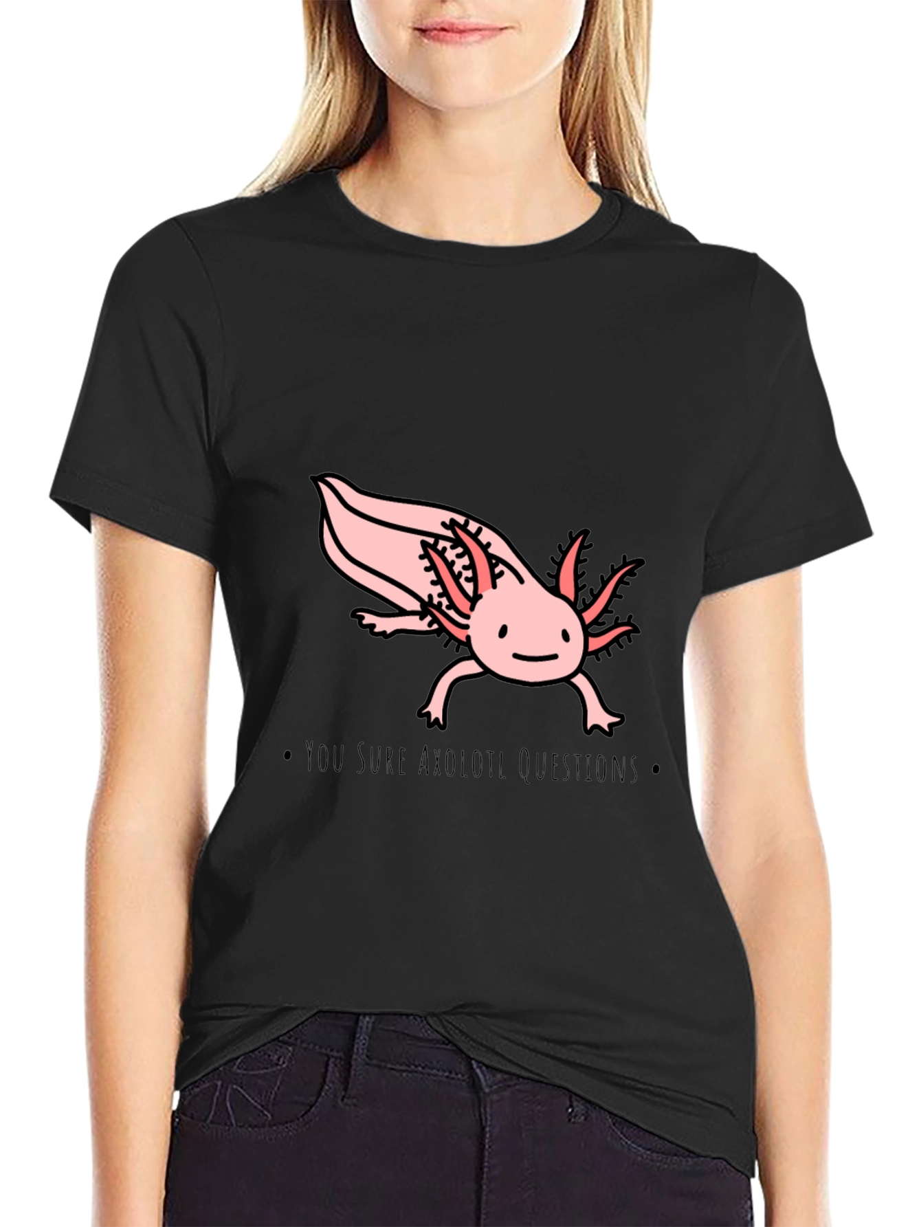 Axolotl Questions T-Shirt - Black Cotton Crew Neck