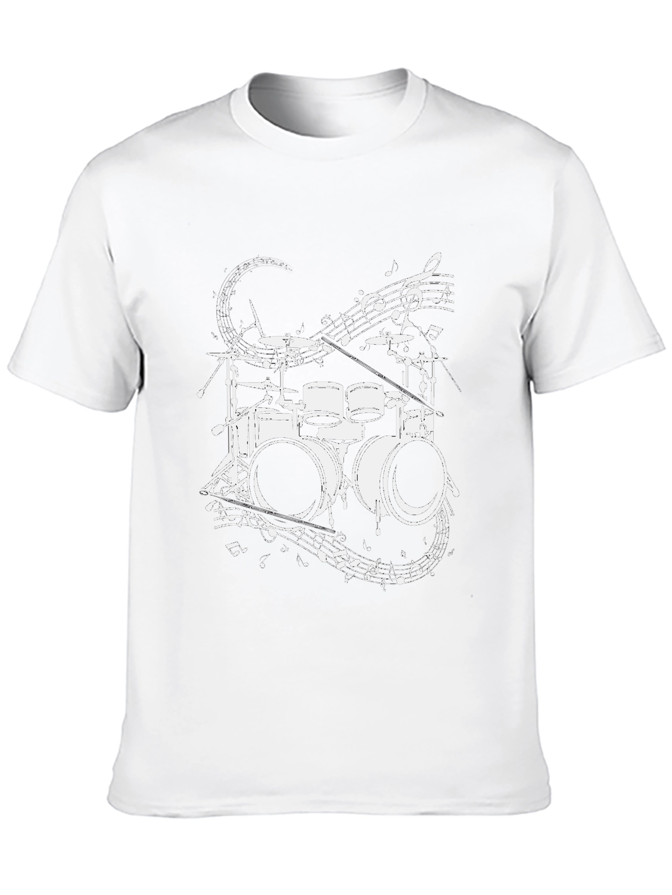 Drum Set & Music Notes Graphic Tee - Black