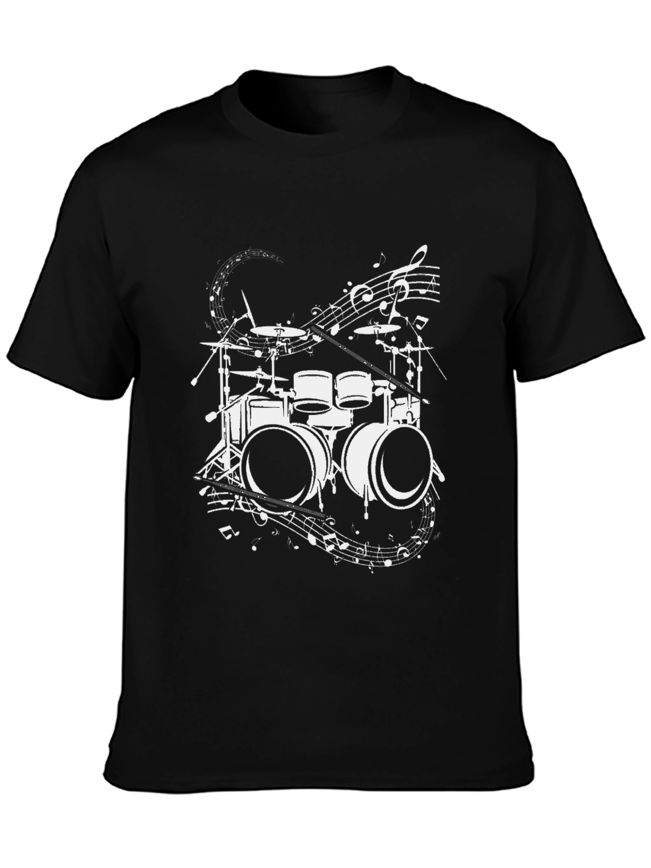 Drum Set & Music Notes Graphic Tee - Black