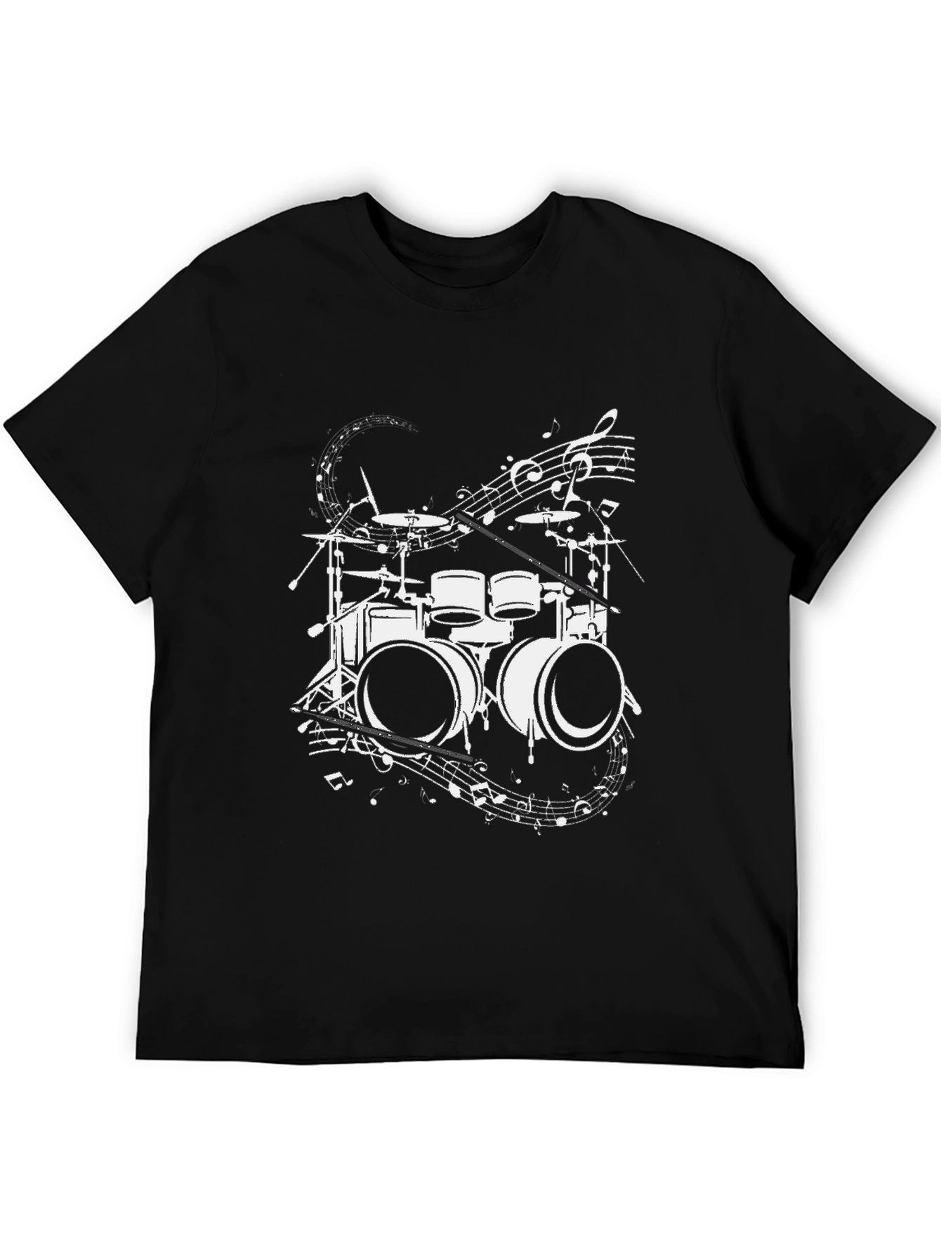 Drum Set & Music Notes Graphic Tee - Black