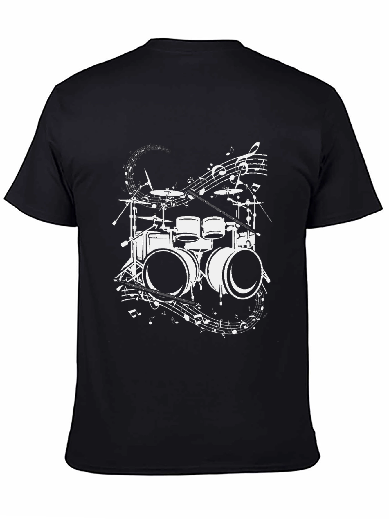 Drum Set & Music Notes Graphic Tee - Black