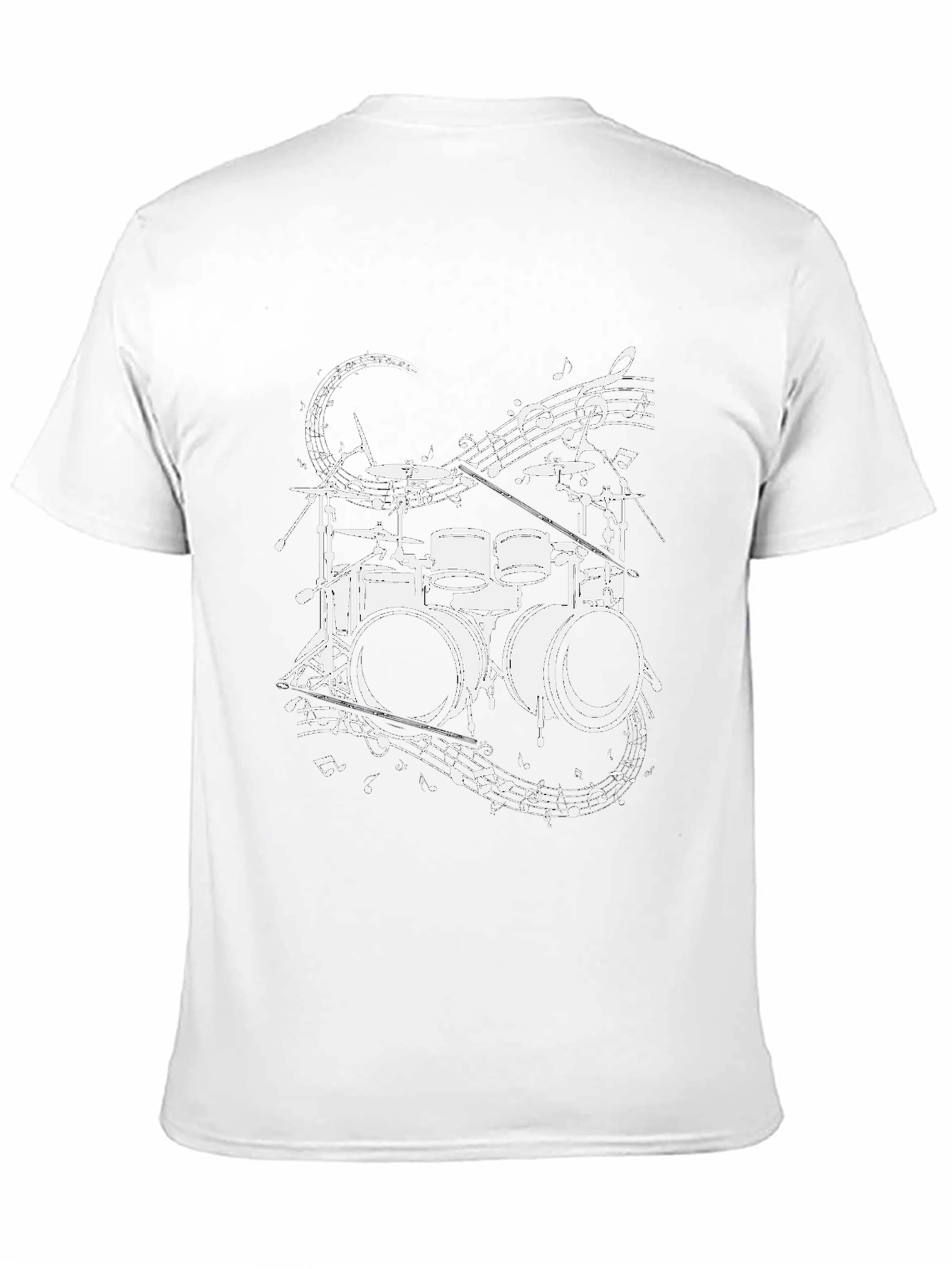 Drum Set & Music Notes Graphic Tee - Black