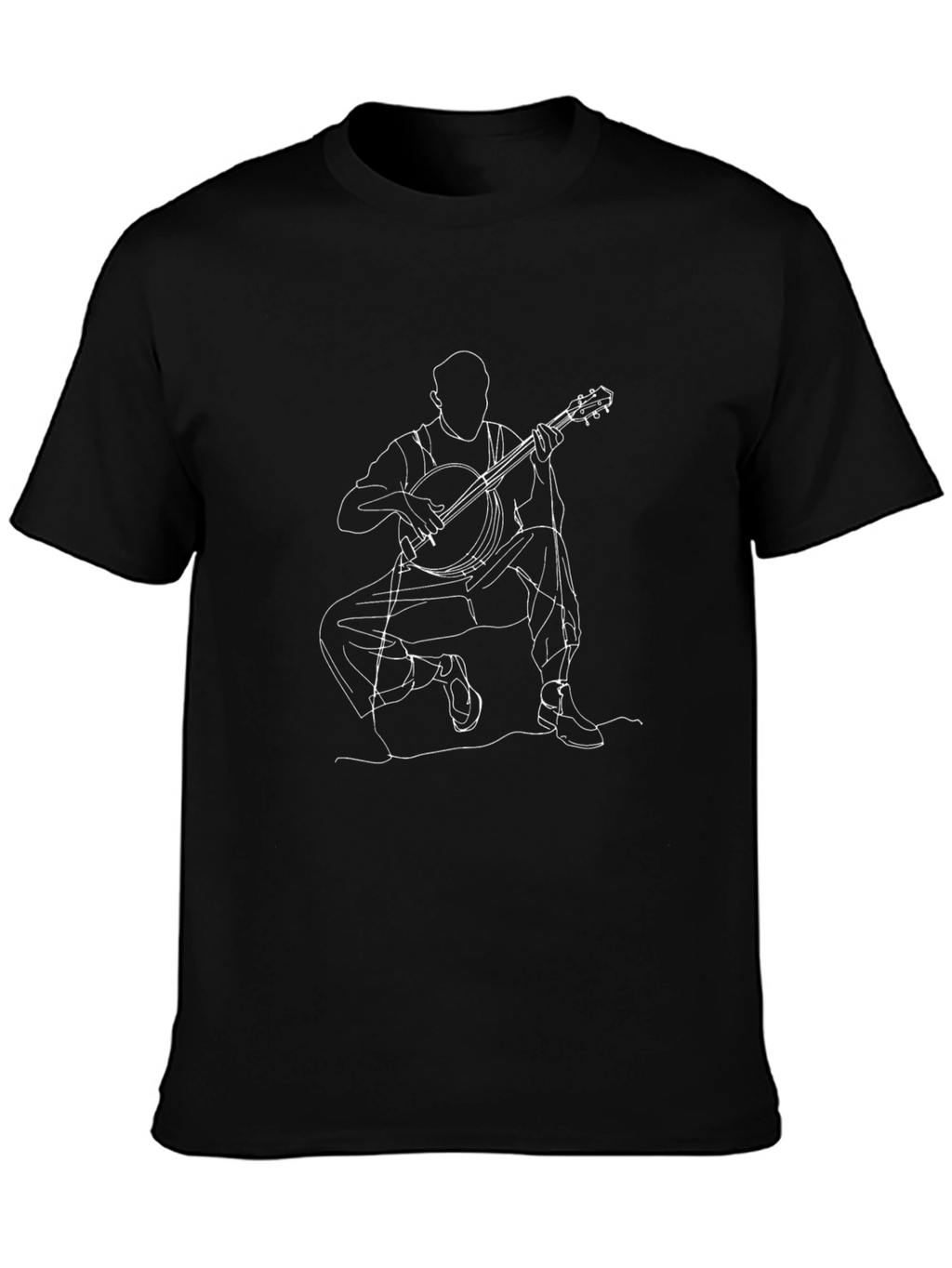 Banjo Player Line Art T-Shirt - Black