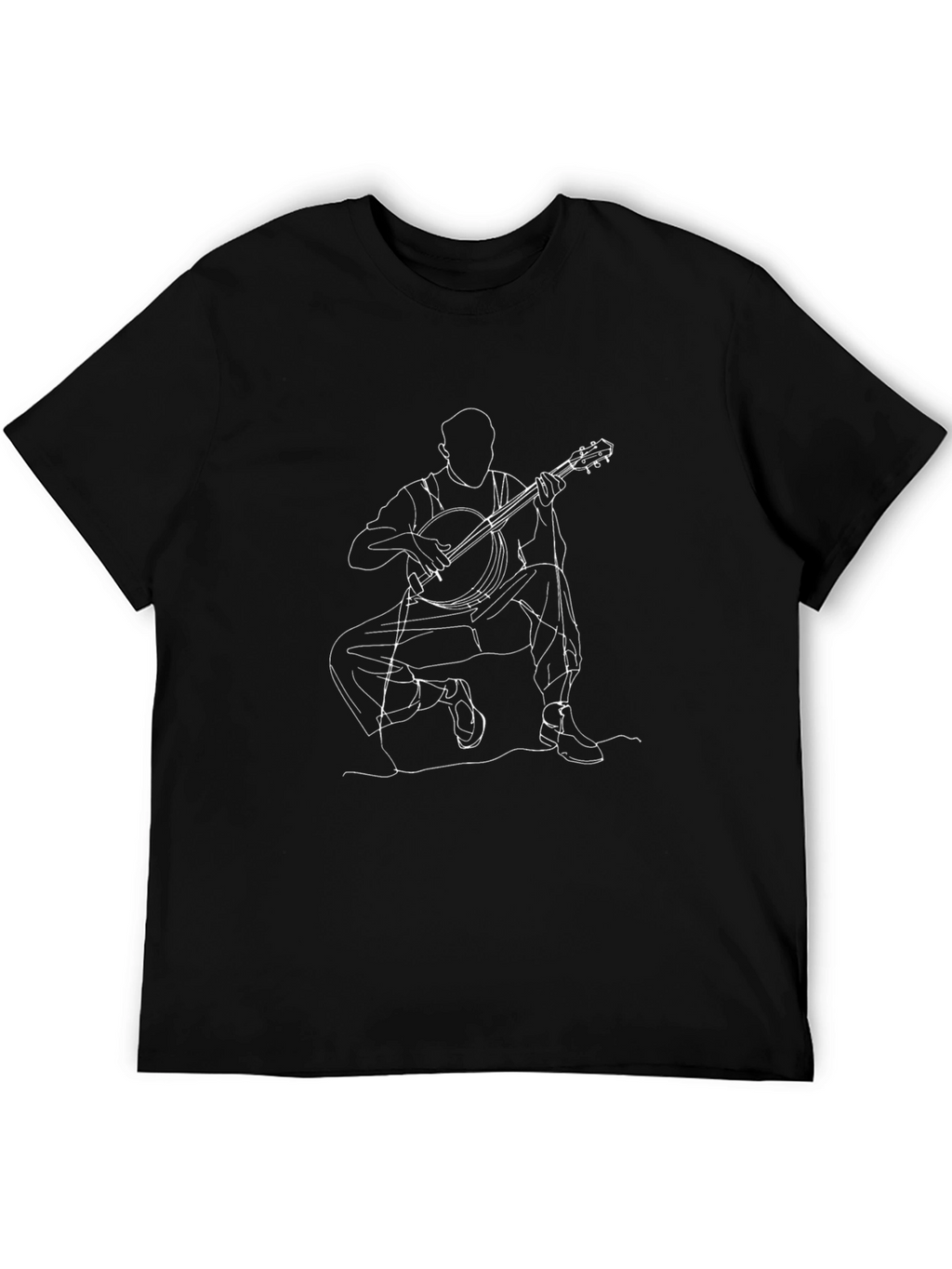 Banjo Player Line Art T-Shirt - Black