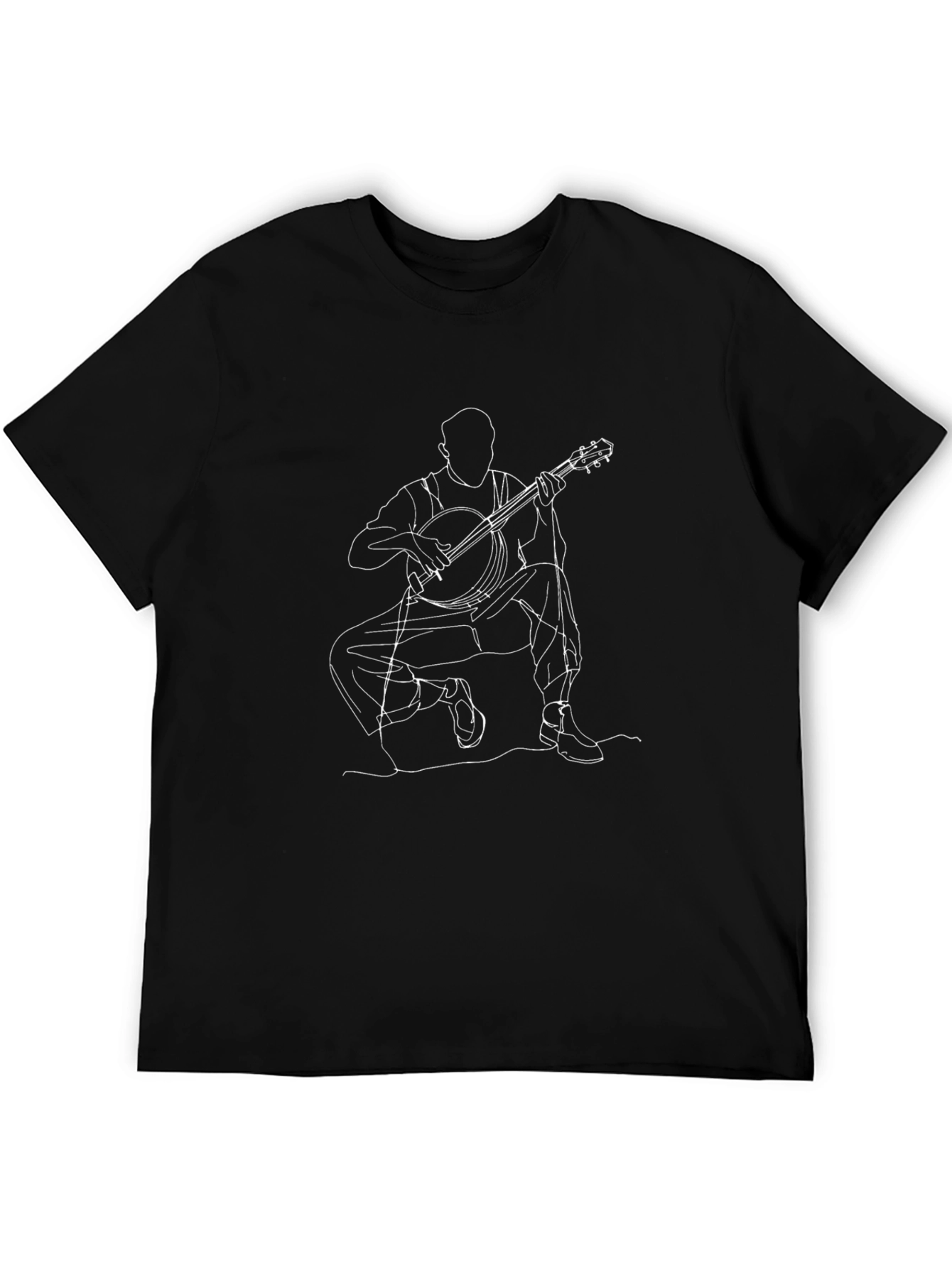 Banjo Player Line Art T-Shirt - Black