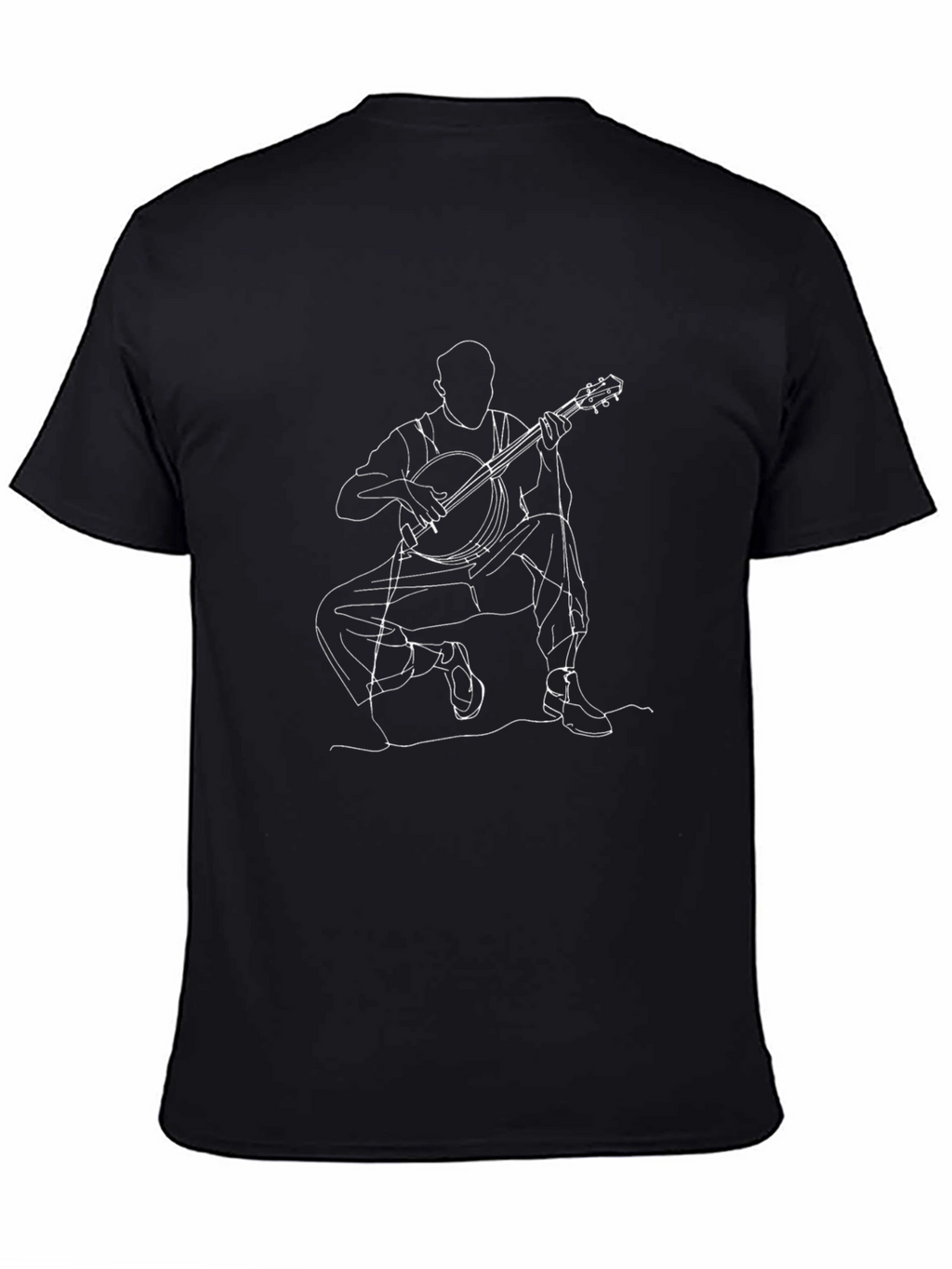 Banjo Player Line Art T-Shirt - Black