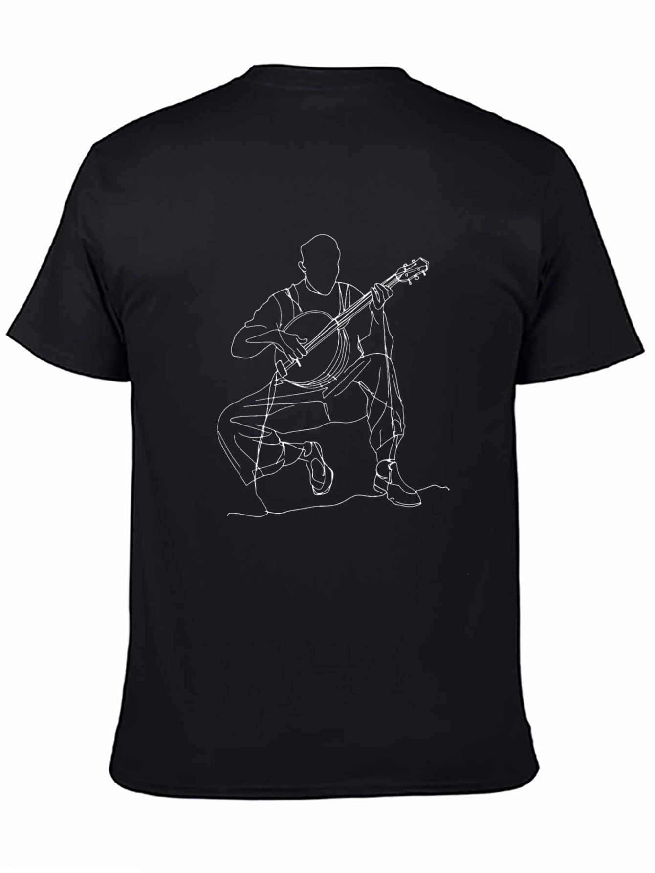 Banjo Player Line Art T-Shirt - Black
