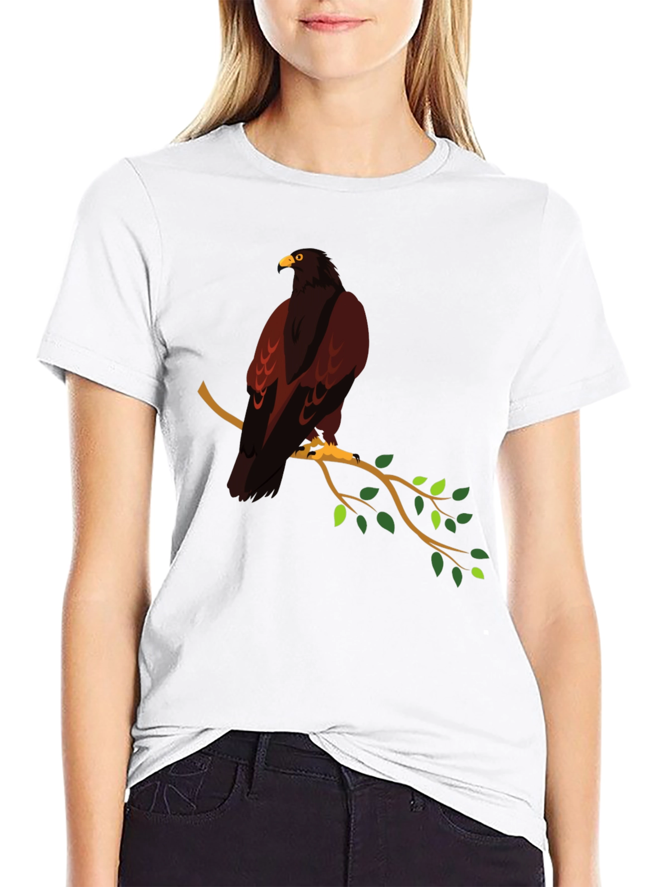 Eagle on Branch Graphic Tee - Stylish Mens Black T-Shirt