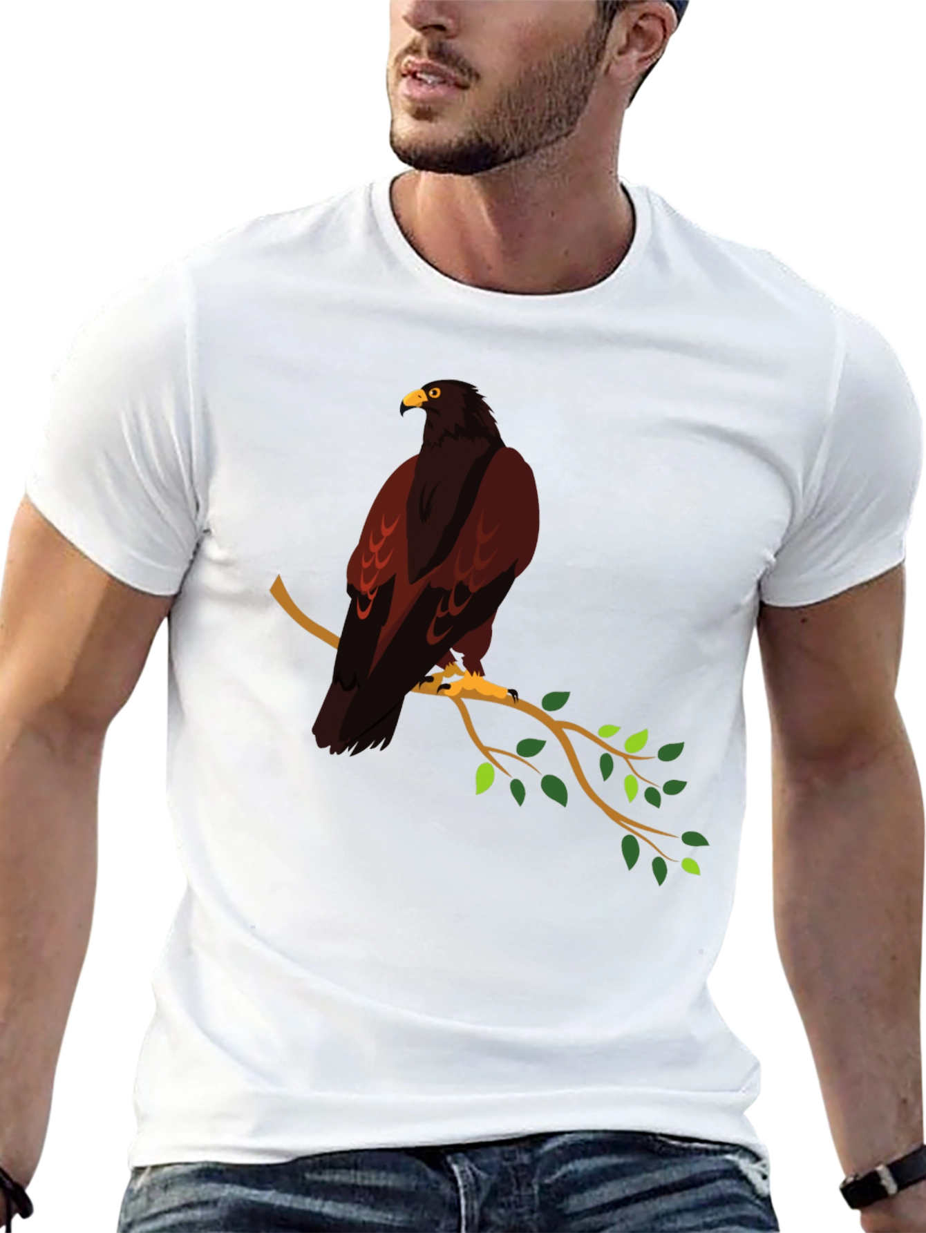 Eagle on Branch Graphic Tee - Stylish Mens Black T-Shirt
