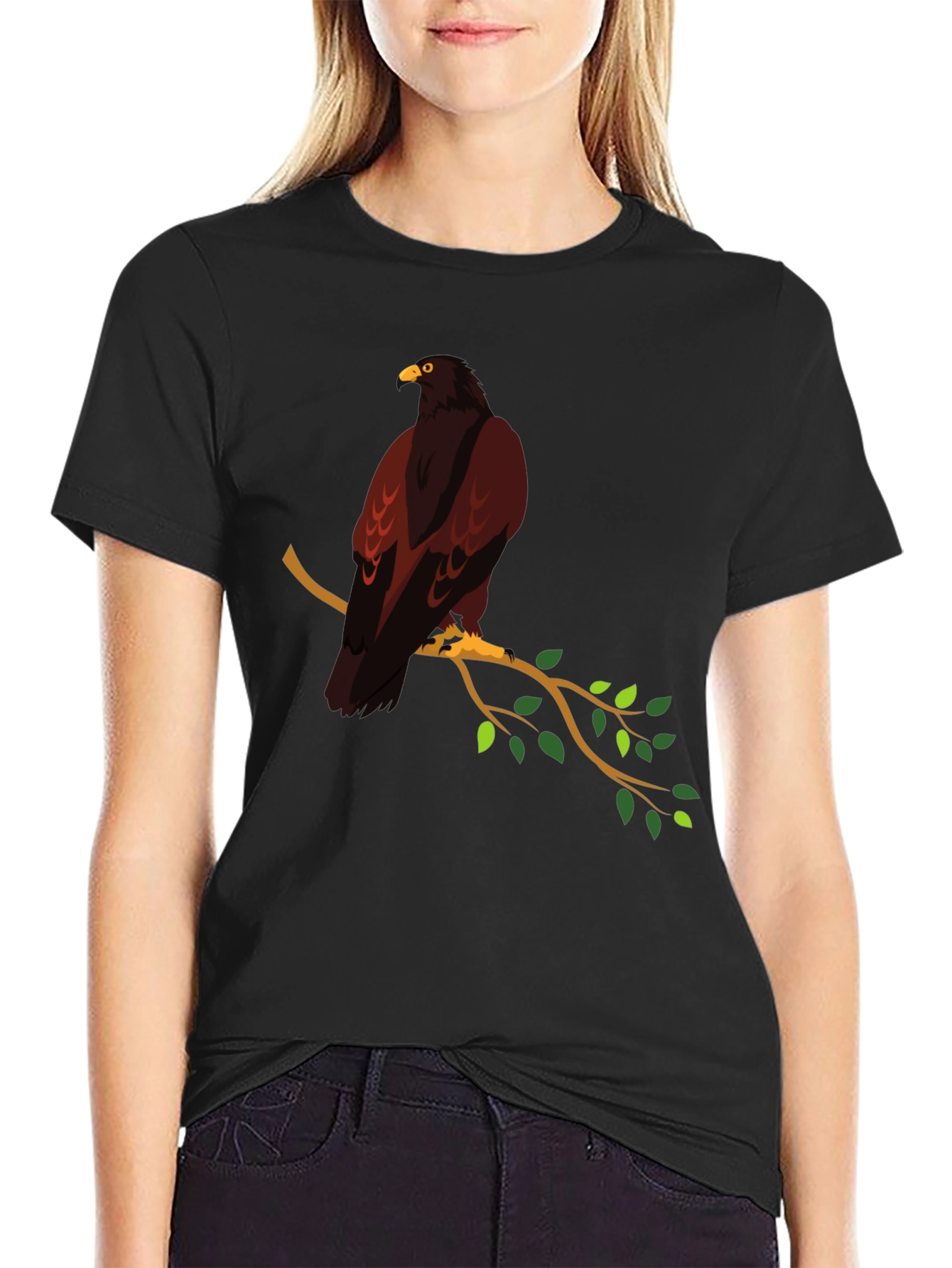 Eagle on Branch Graphic Tee - Stylish Mens Black T-Shirt