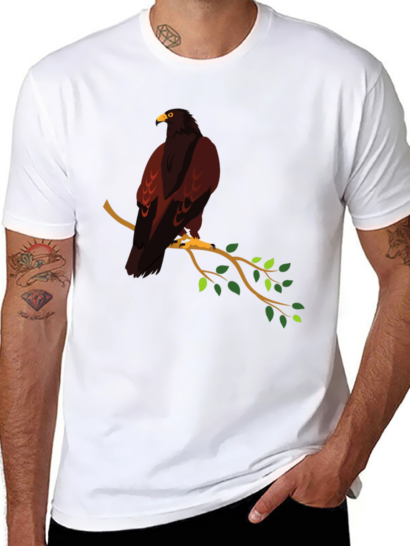Eagle on Branch Graphic Tee - Stylish Mens Black T-Shirt