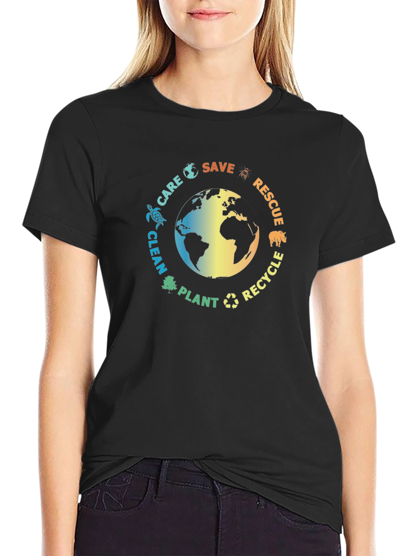 Eco-Friendly Black T-Shirt: Save the Planet Design