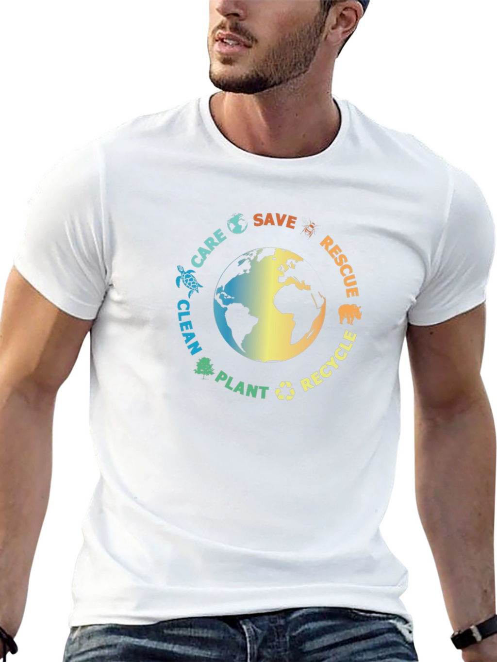 Eco-Friendly Black T-Shirt: Save the Planet Design