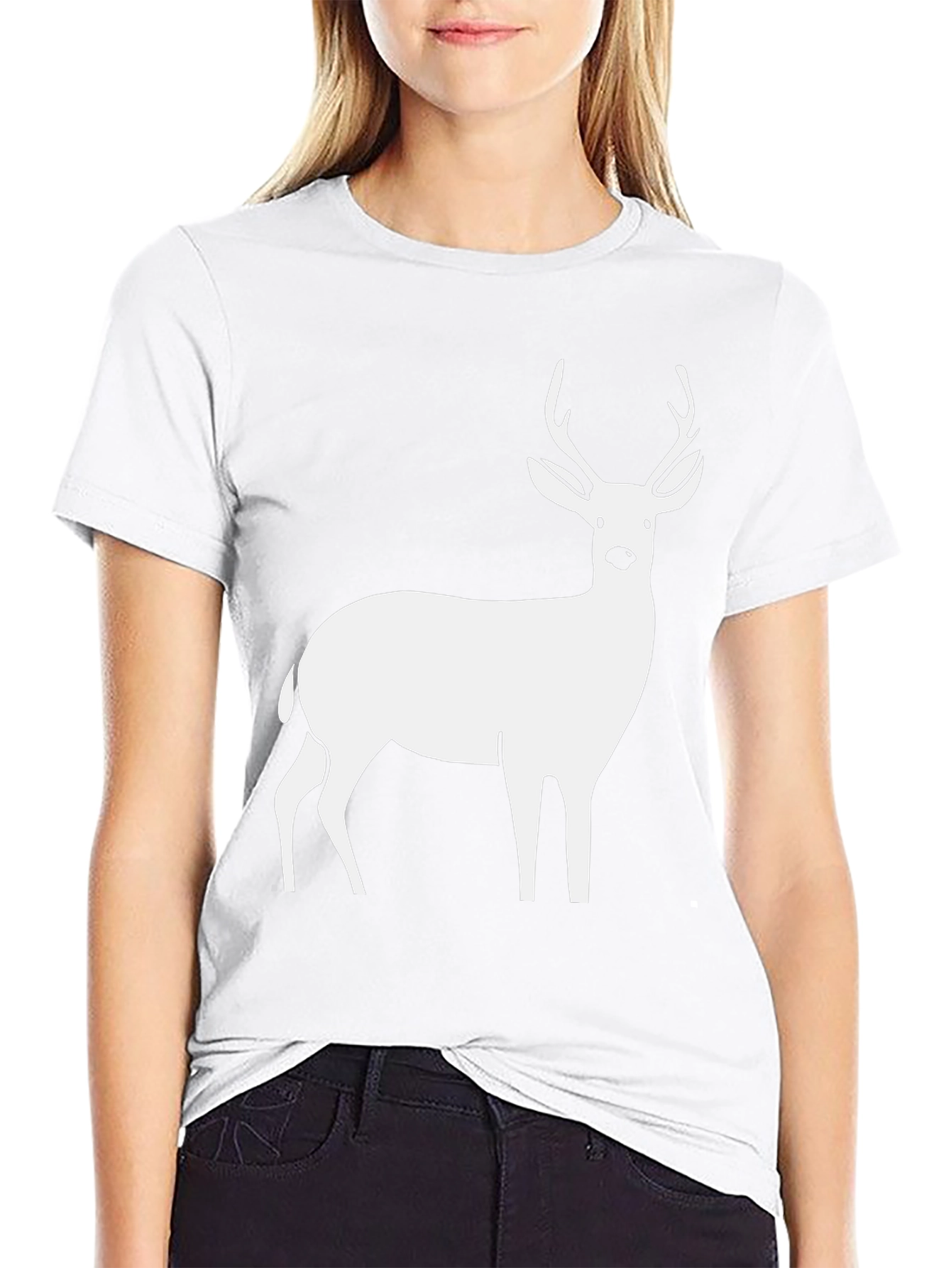 Deer Graphic Tee - Black Cotton Casual Style