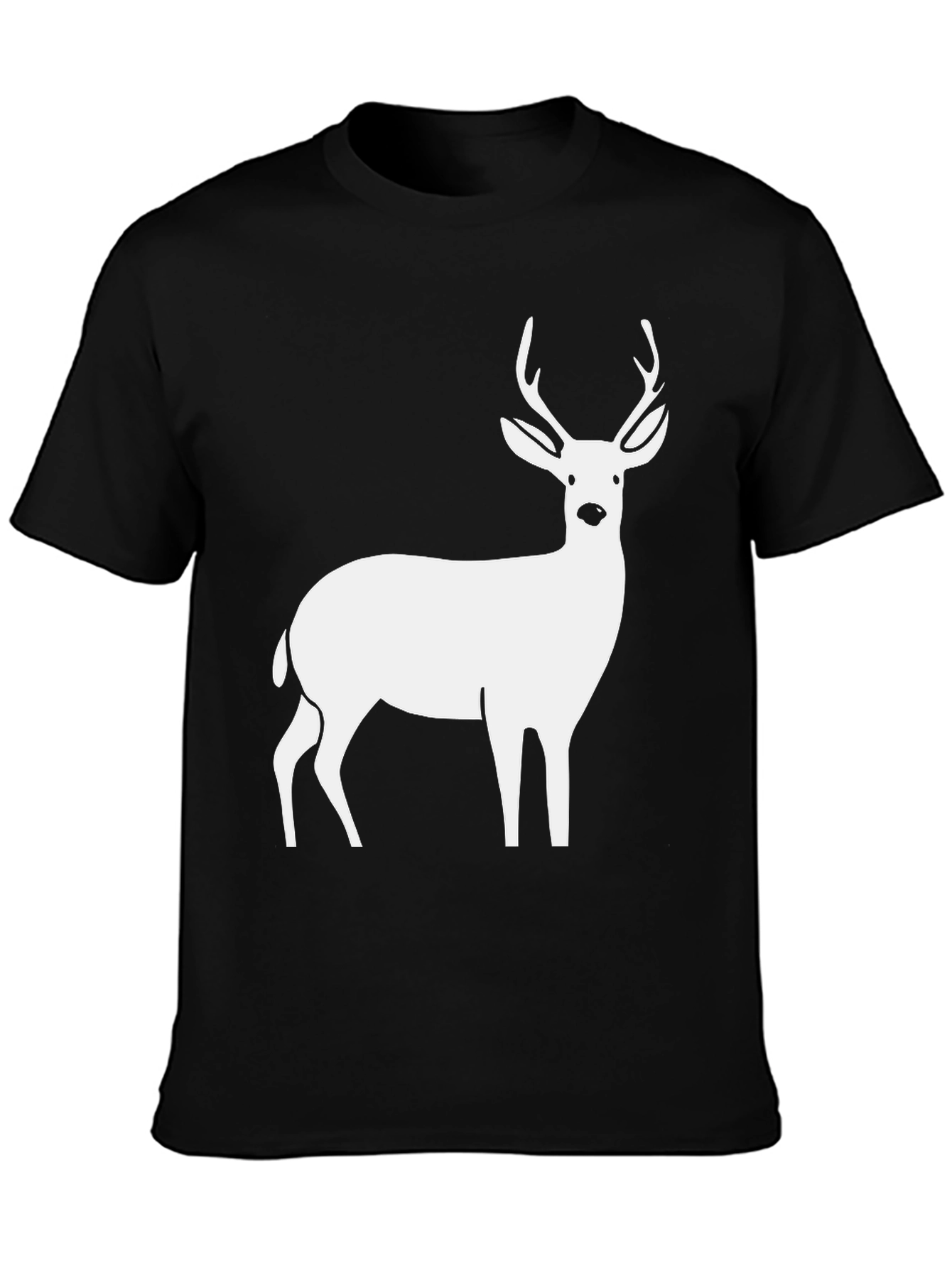 Deer Graphic Tee - Black Cotton Casual Style