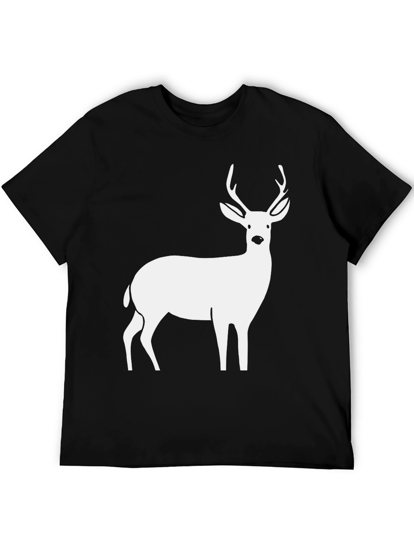 Deer Graphic Tee - Black Cotton Casual Style