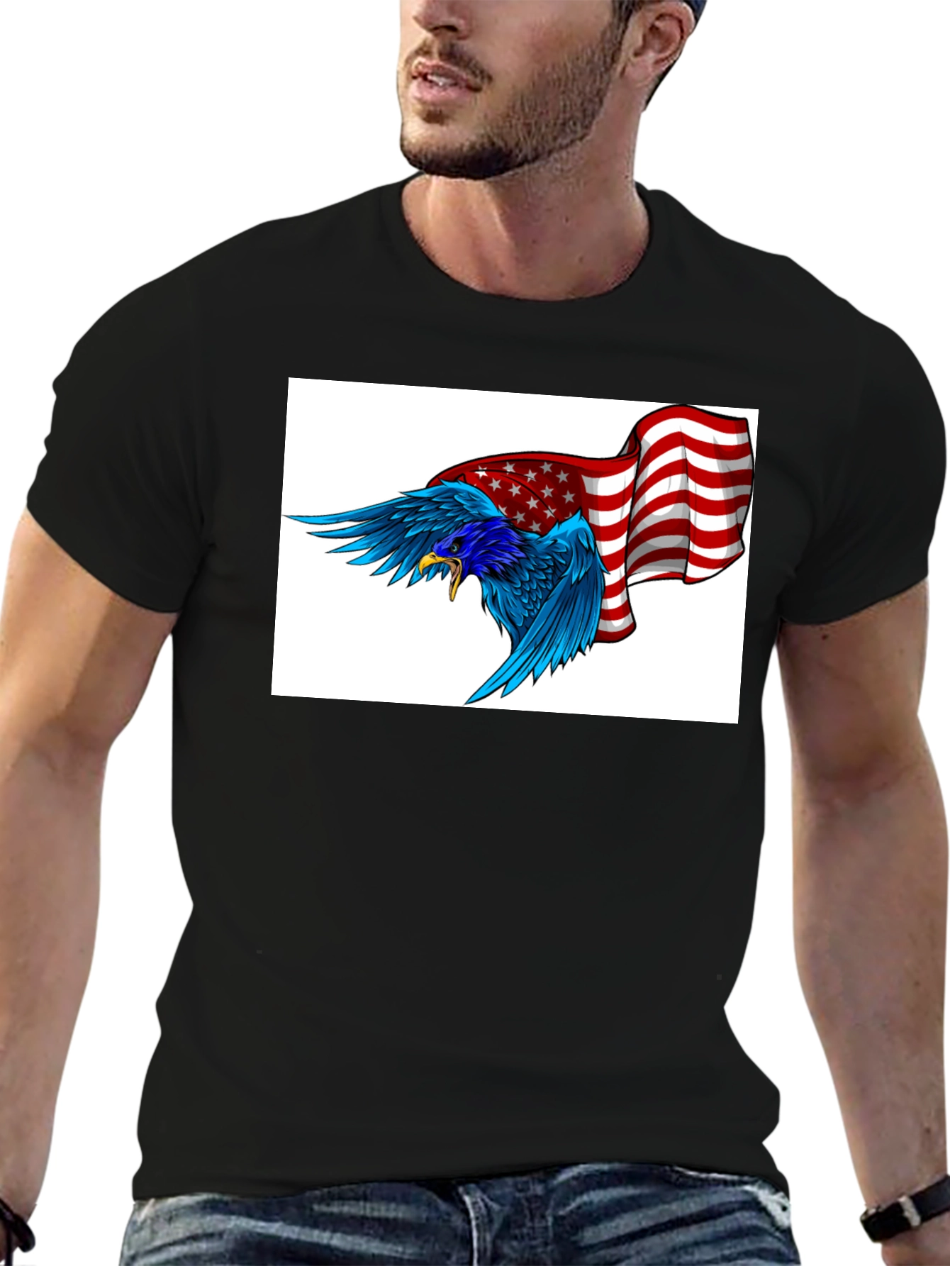 American Eagle Graphic Tee - Black Cotton Blend
