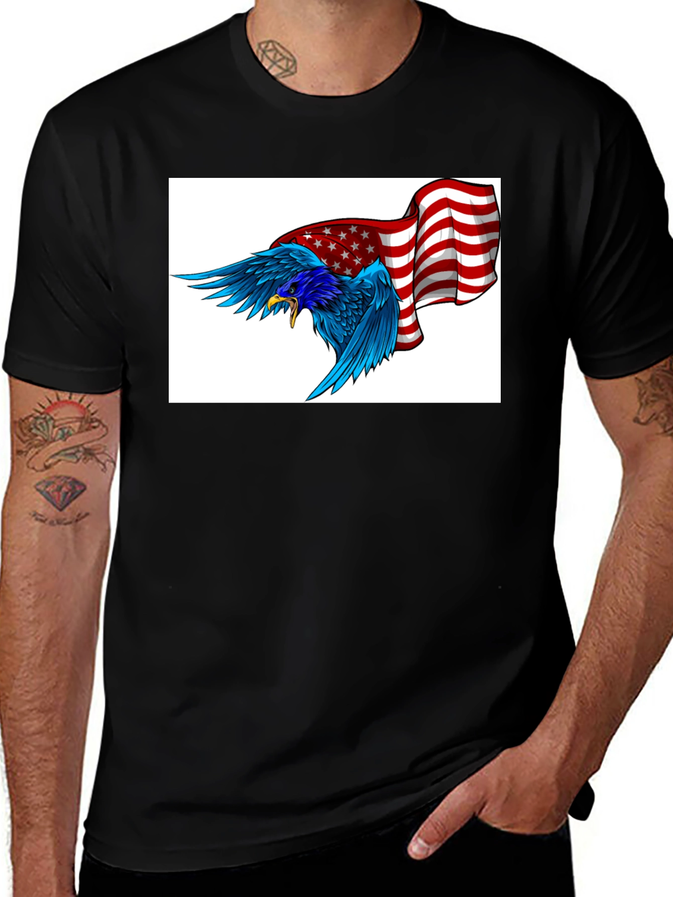 American Eagle Graphic Tee - Black Cotton Blend
