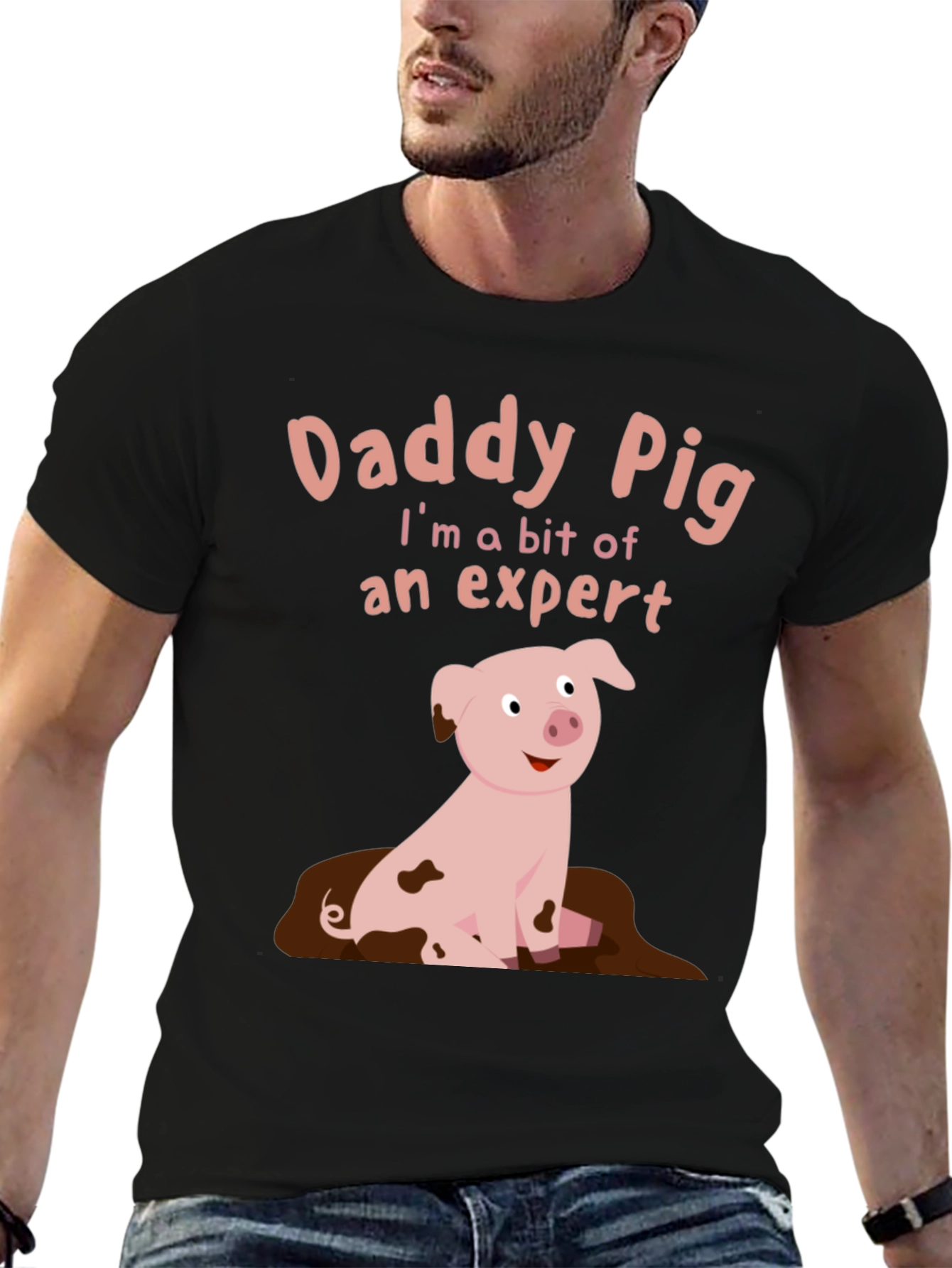 Daddy Pig Expert T-Shirt - Black Cotton Tee