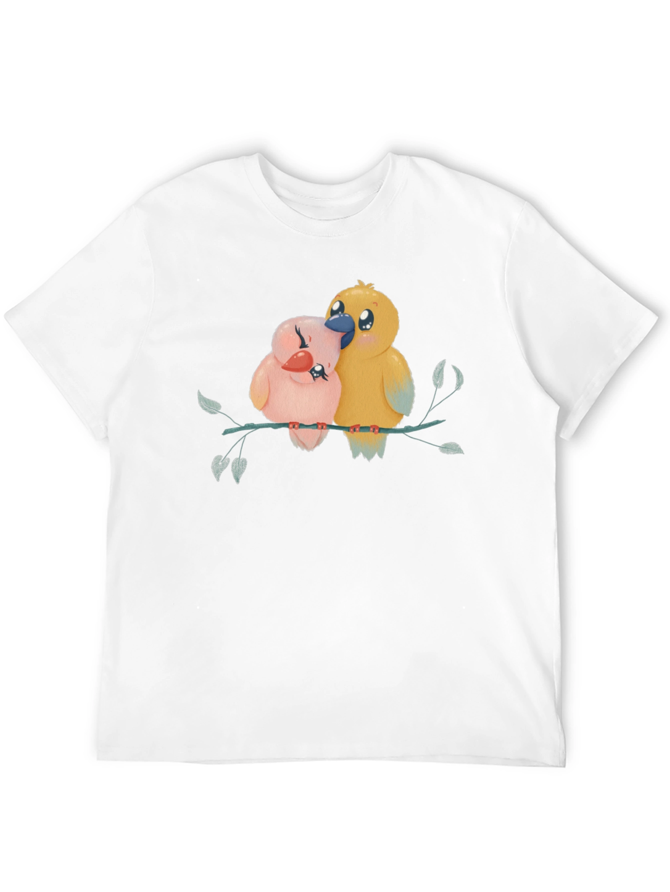 Cute Birds on Branch Graphic Tee - Black