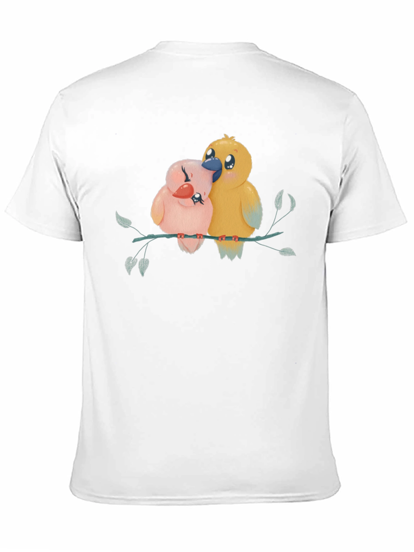 Cute Birds on Branch Graphic Tee - Black