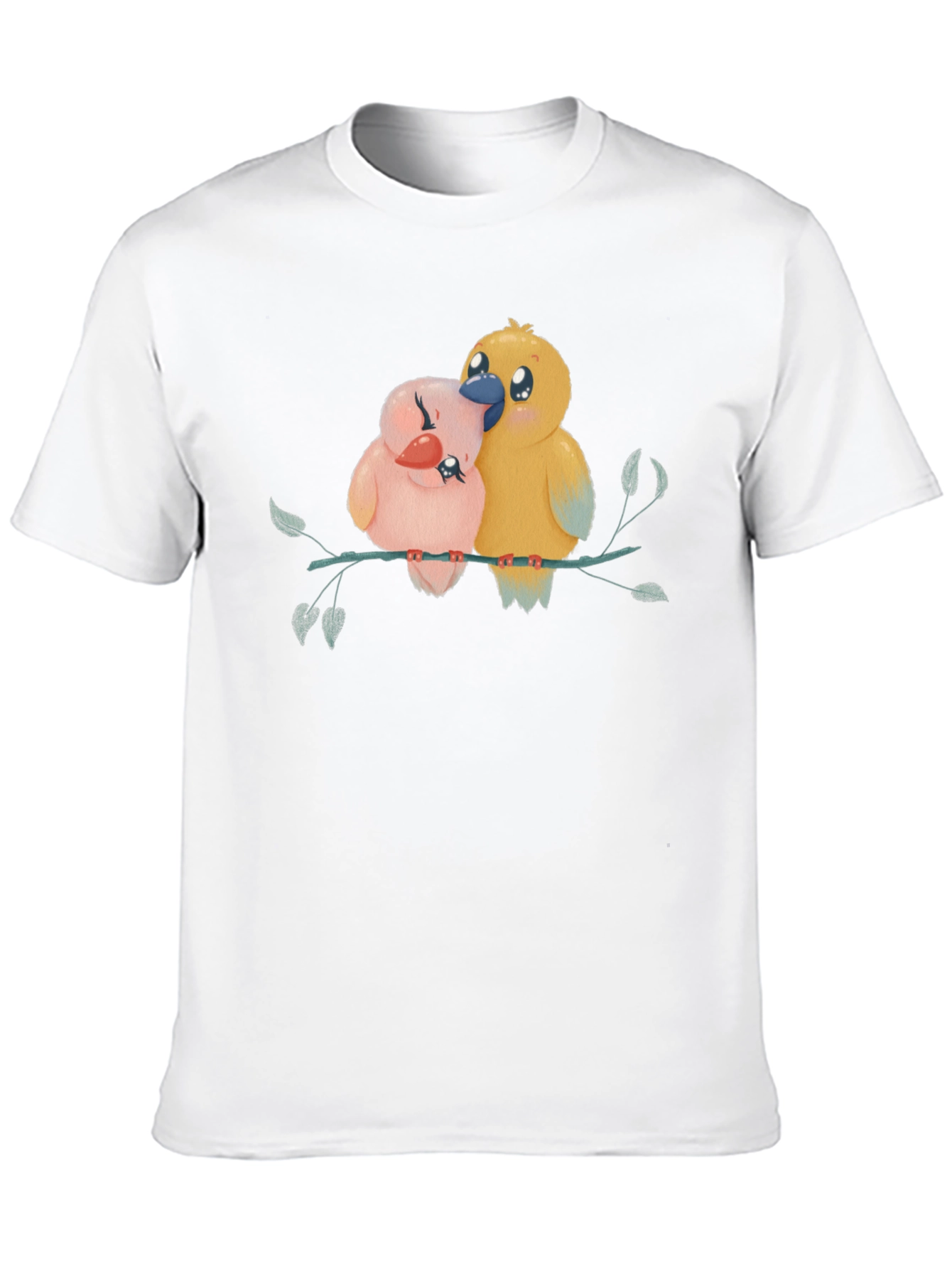 Cute Birds on Branch Graphic Tee - Black