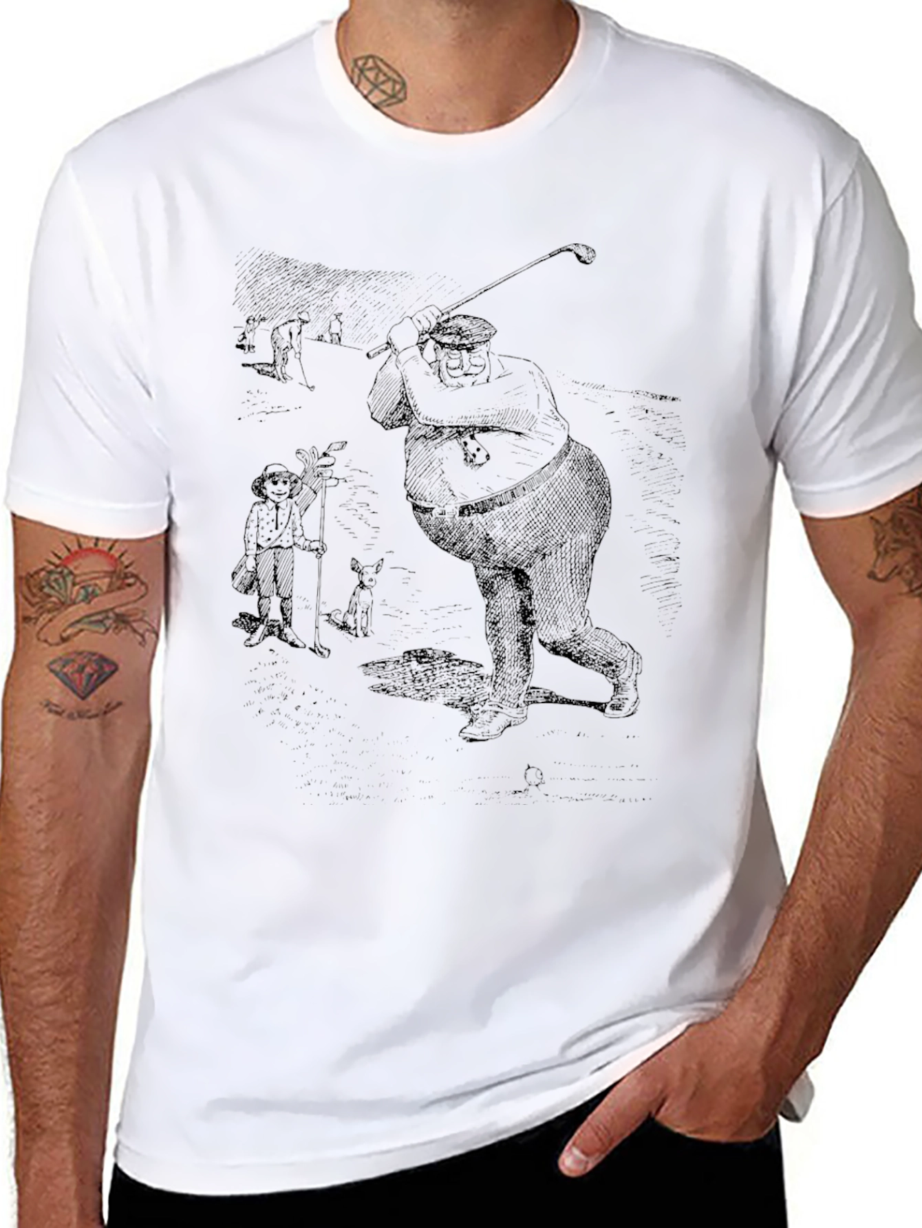 Golf Cartoon Graphic Tee - Black