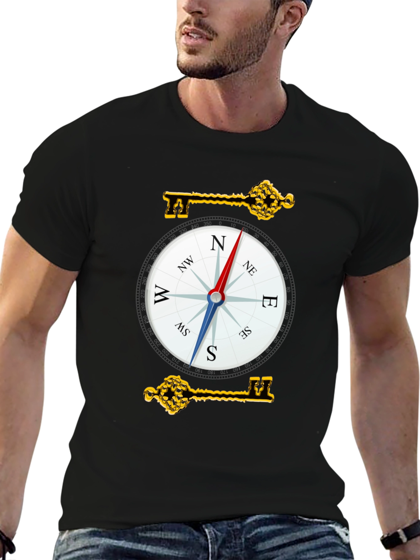 Compass & Key Graphic T-Shirt - Stylish Adventure Tee