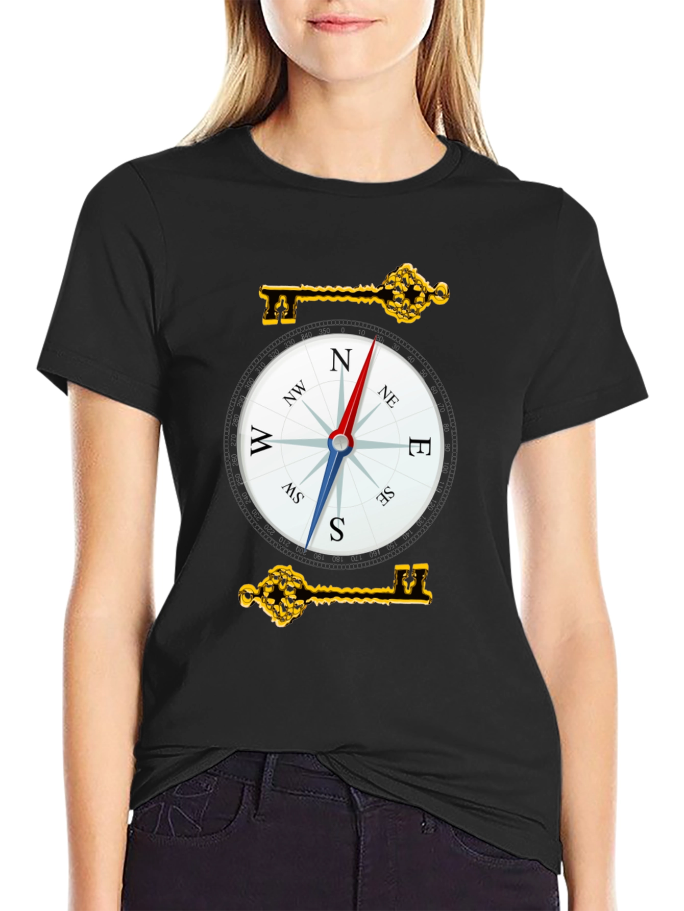 Compass & Key Graphic T-Shirt - Stylish Adventure Tee