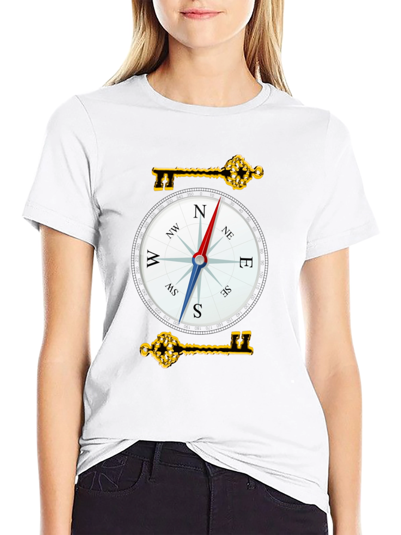 Compass & Key Graphic T-Shirt - Stylish Adventure Tee