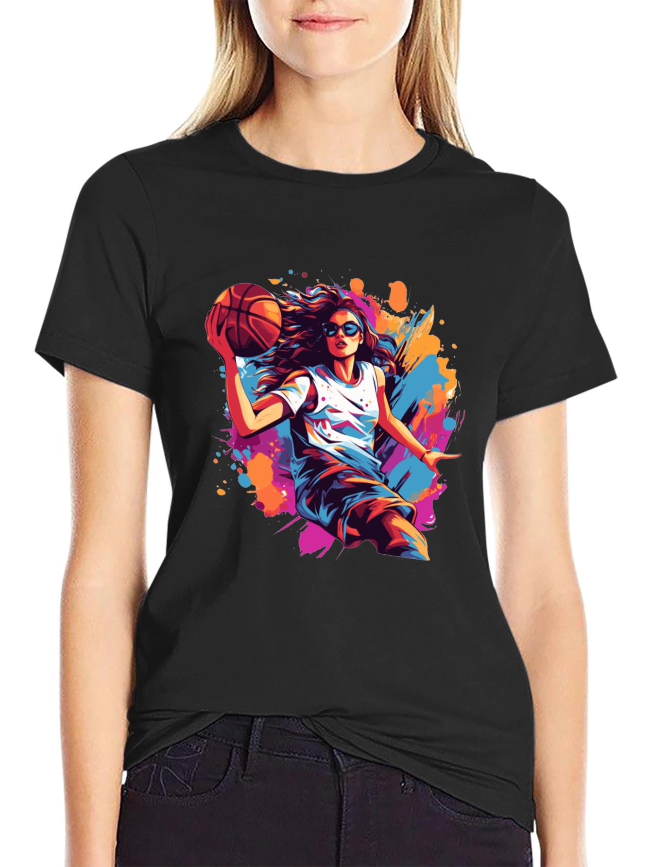 Basketball Girl Black T-Shirt - Stylish Graphic Tee