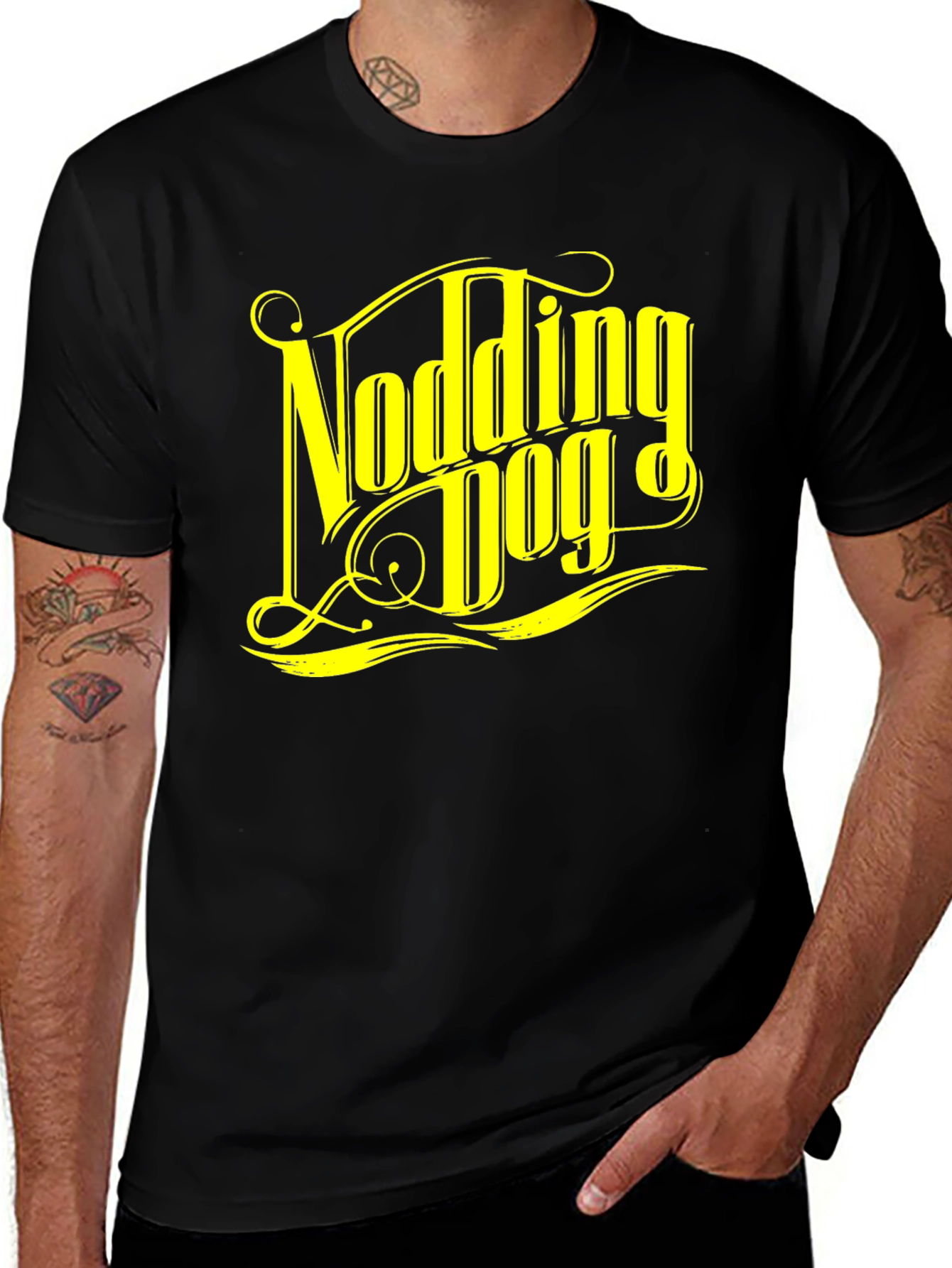 Nodding Dog Graphic Tee - Black Cotton T-Shirt