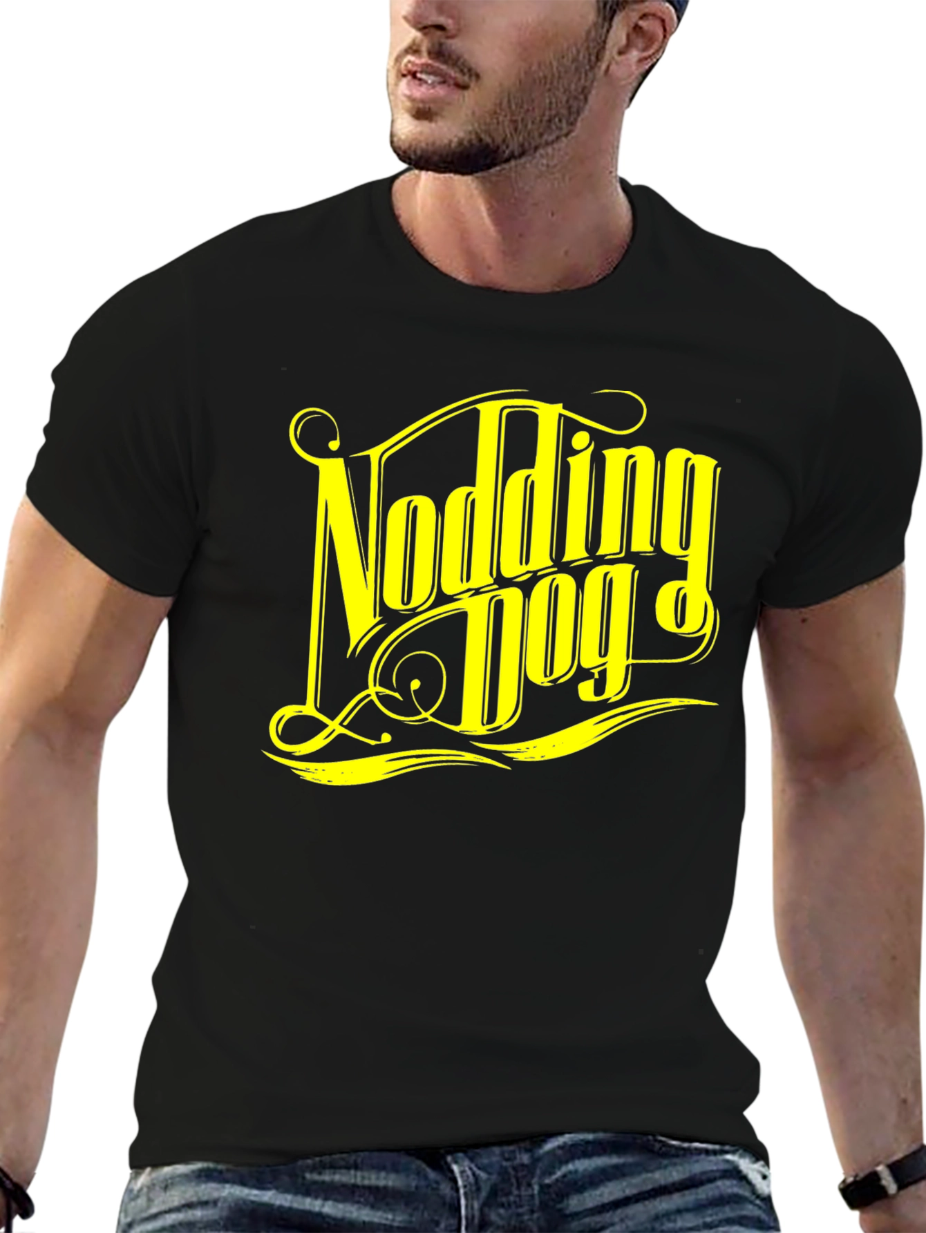 Nodding Dog Graphic Tee - Black Cotton T-Shirt