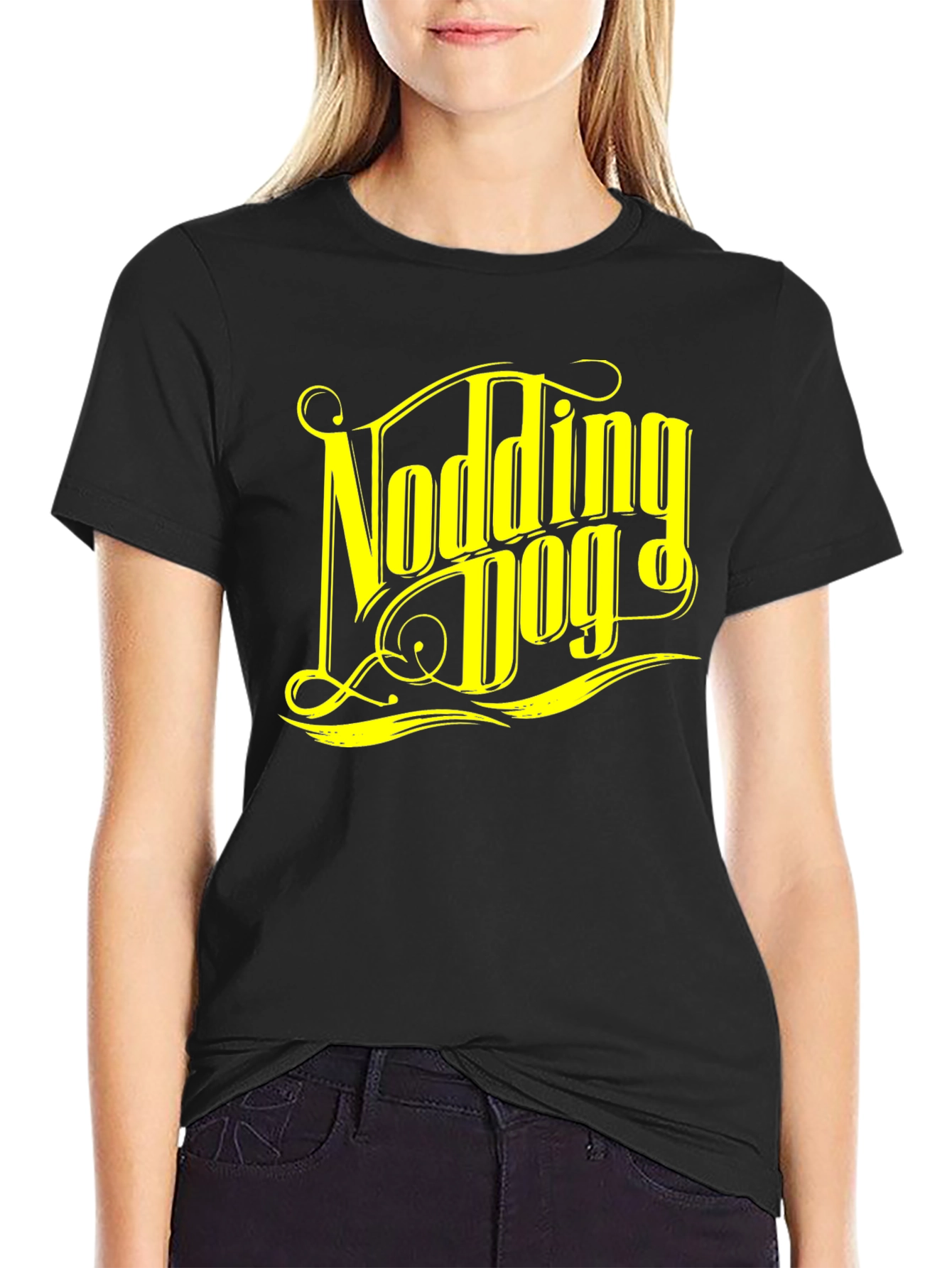 Nodding Dog Graphic Tee - Black Cotton T-Shirt