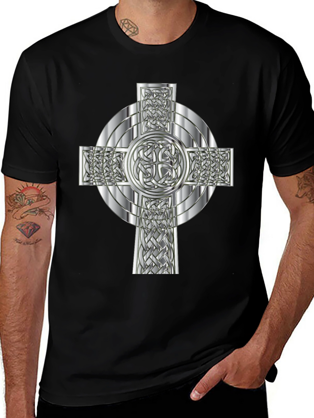 Celtic Knot Cross Graphic Tee - Black