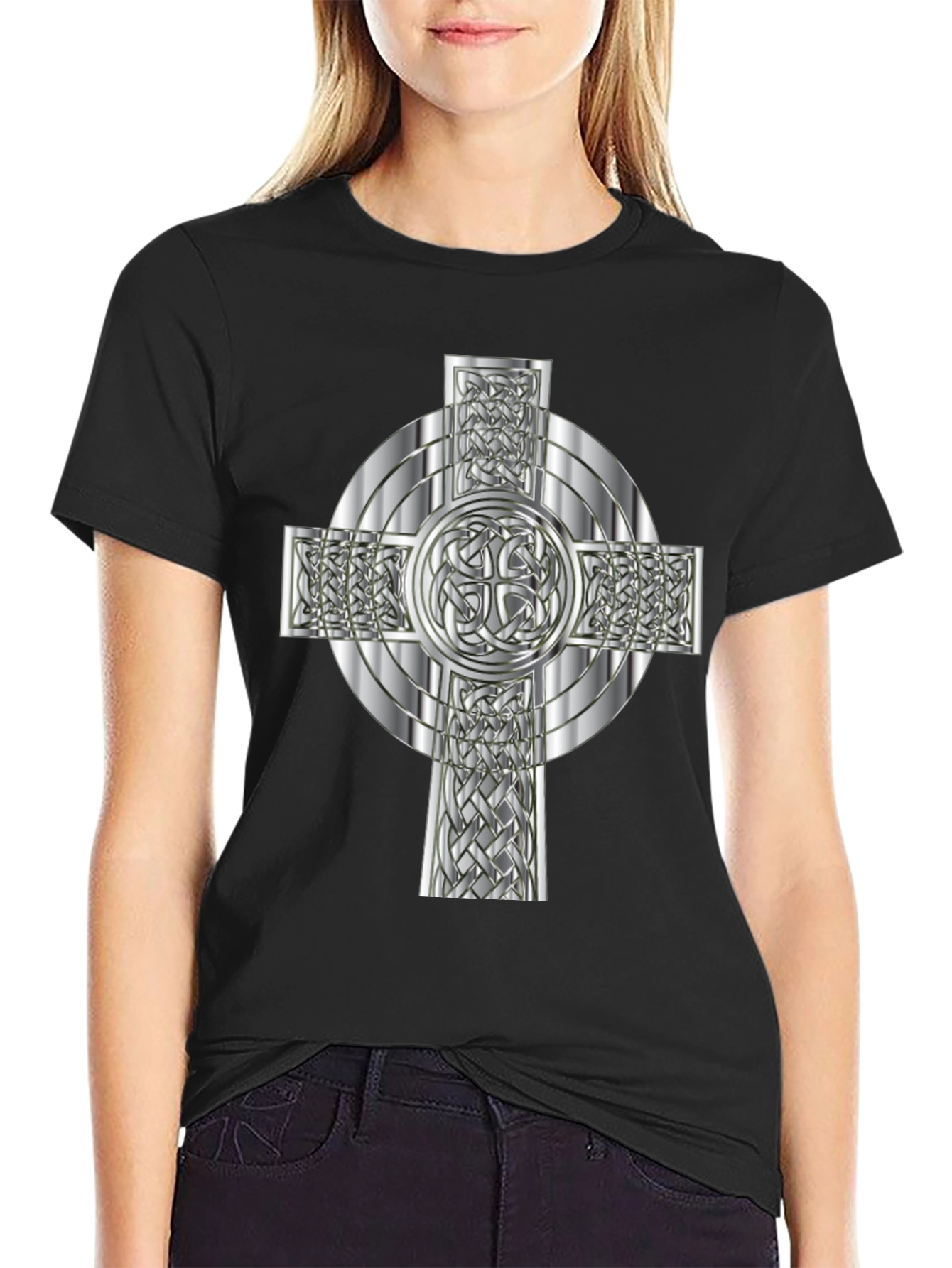 Celtic Knot Cross Graphic Tee - Black