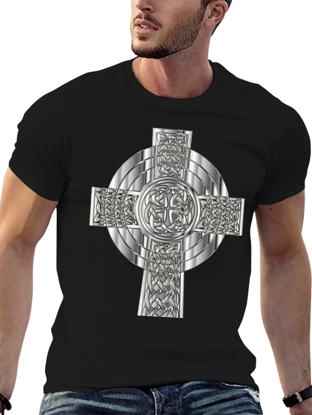 Celtic Knot Cross Graphic Tee - Black