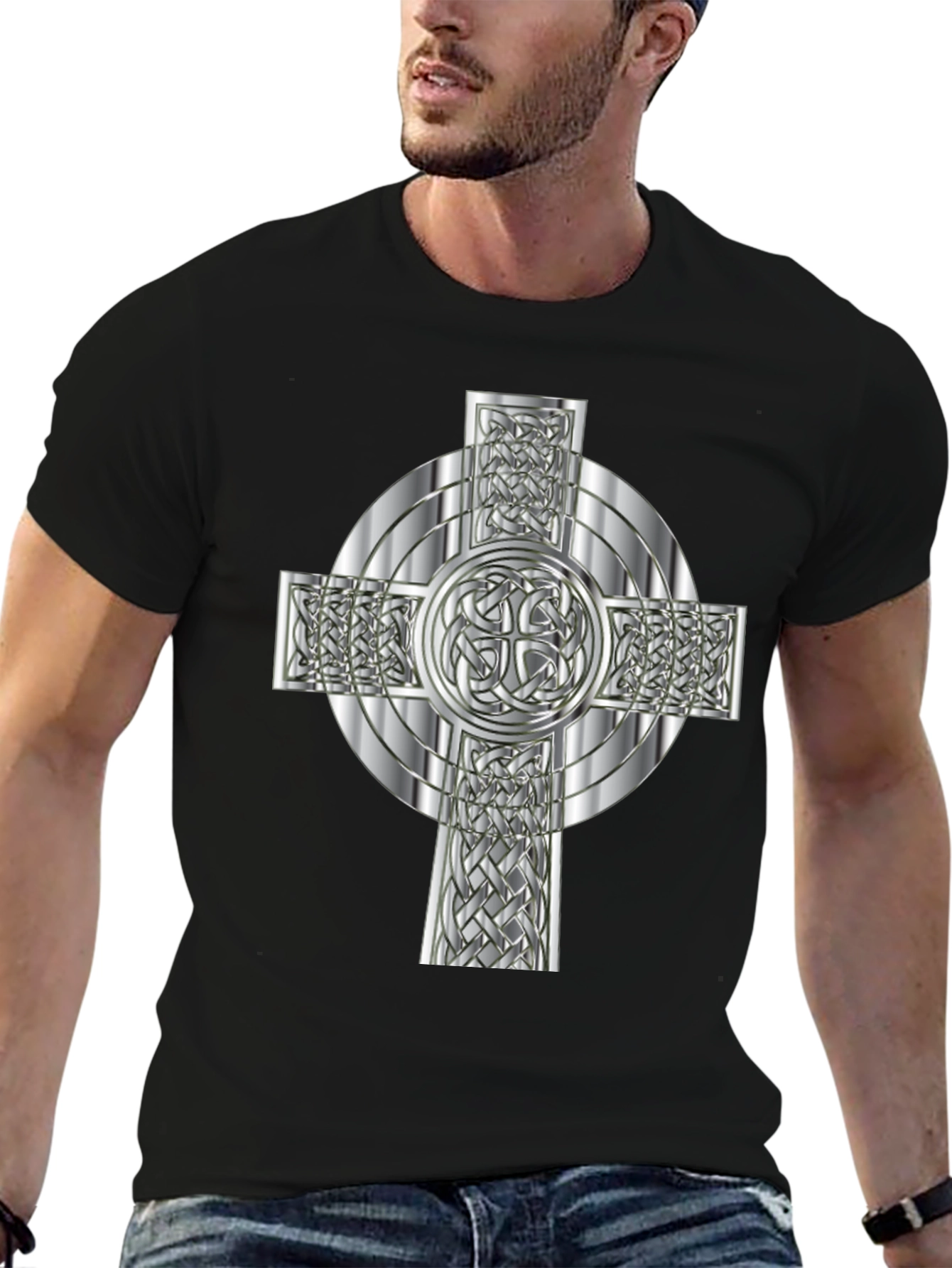 Celtic Knot Cross Graphic Tee - Black