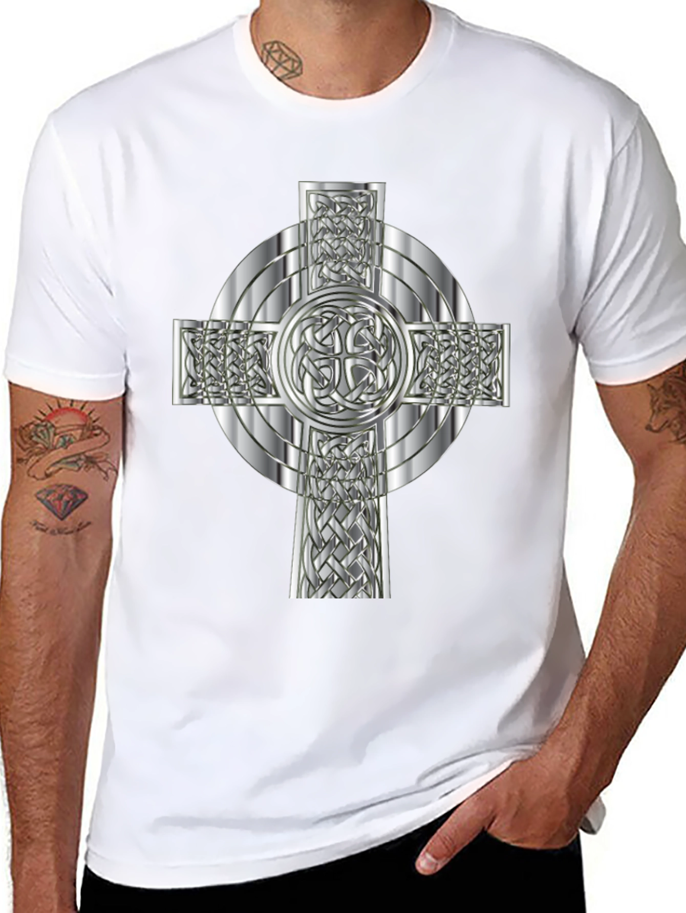 Celtic Knot Cross Graphic Tee - Black